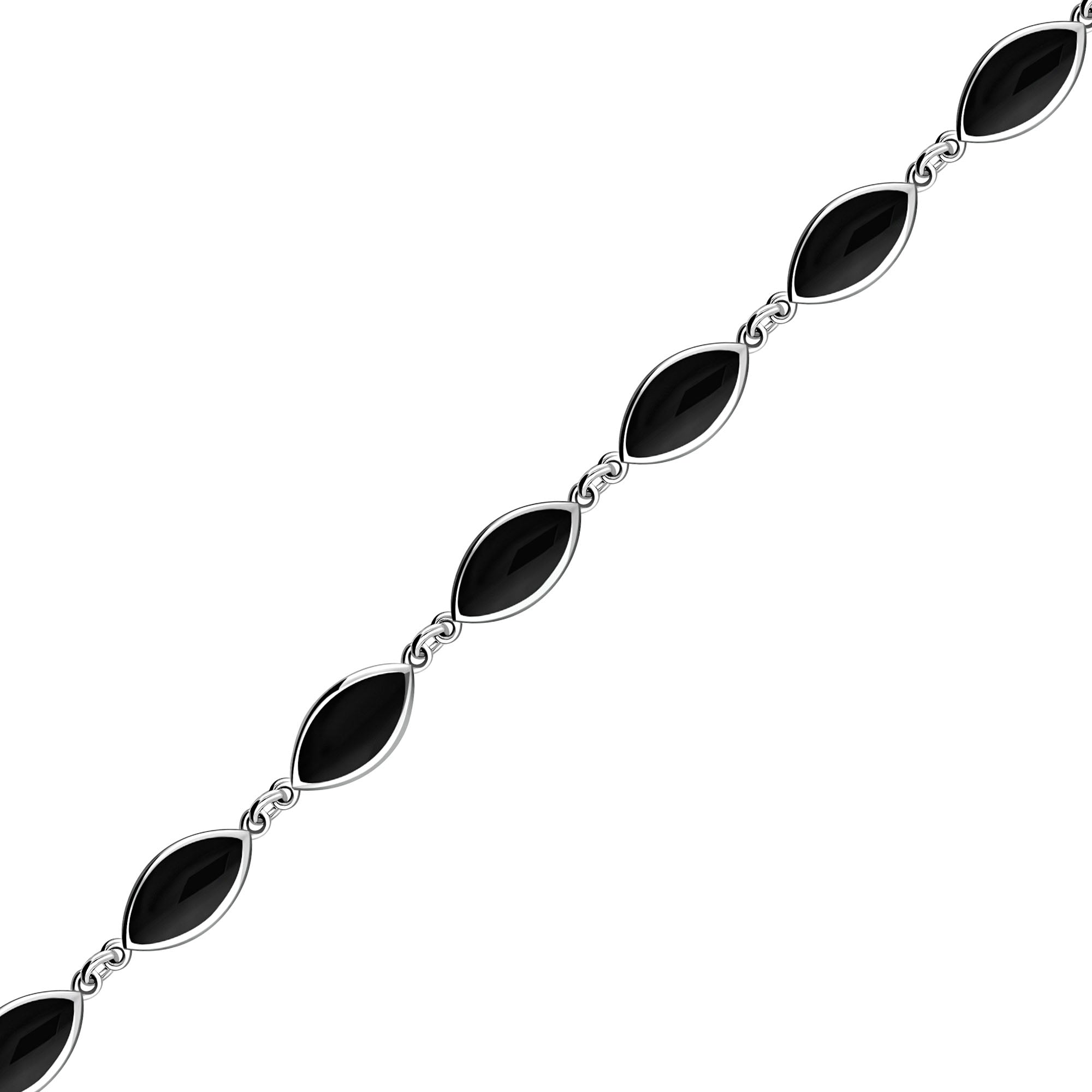 Sterling Silver Whitby Jet Marquise Multistone Bracelet