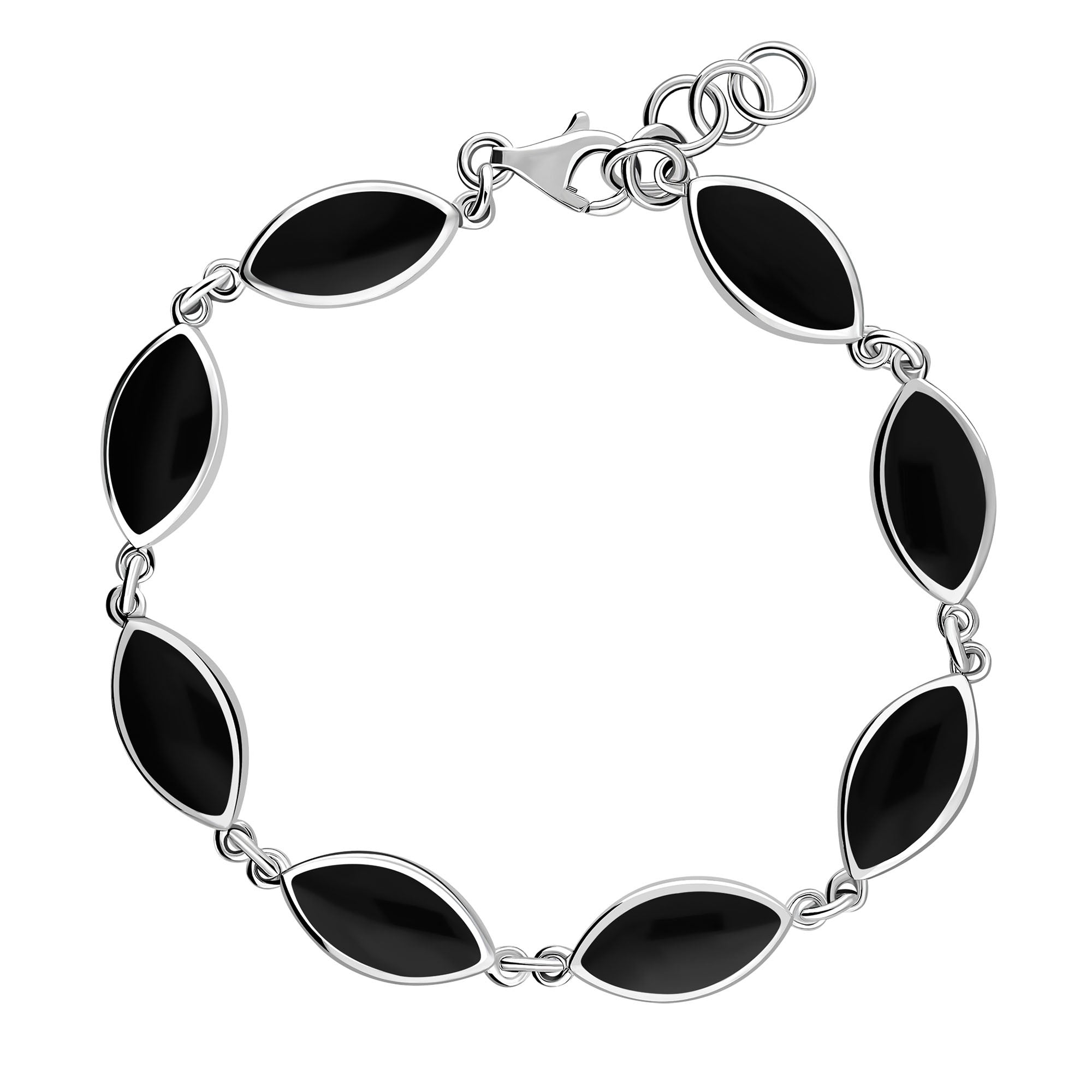 Sterling Silver Whitby Jet Marquise Multistone Bracelet