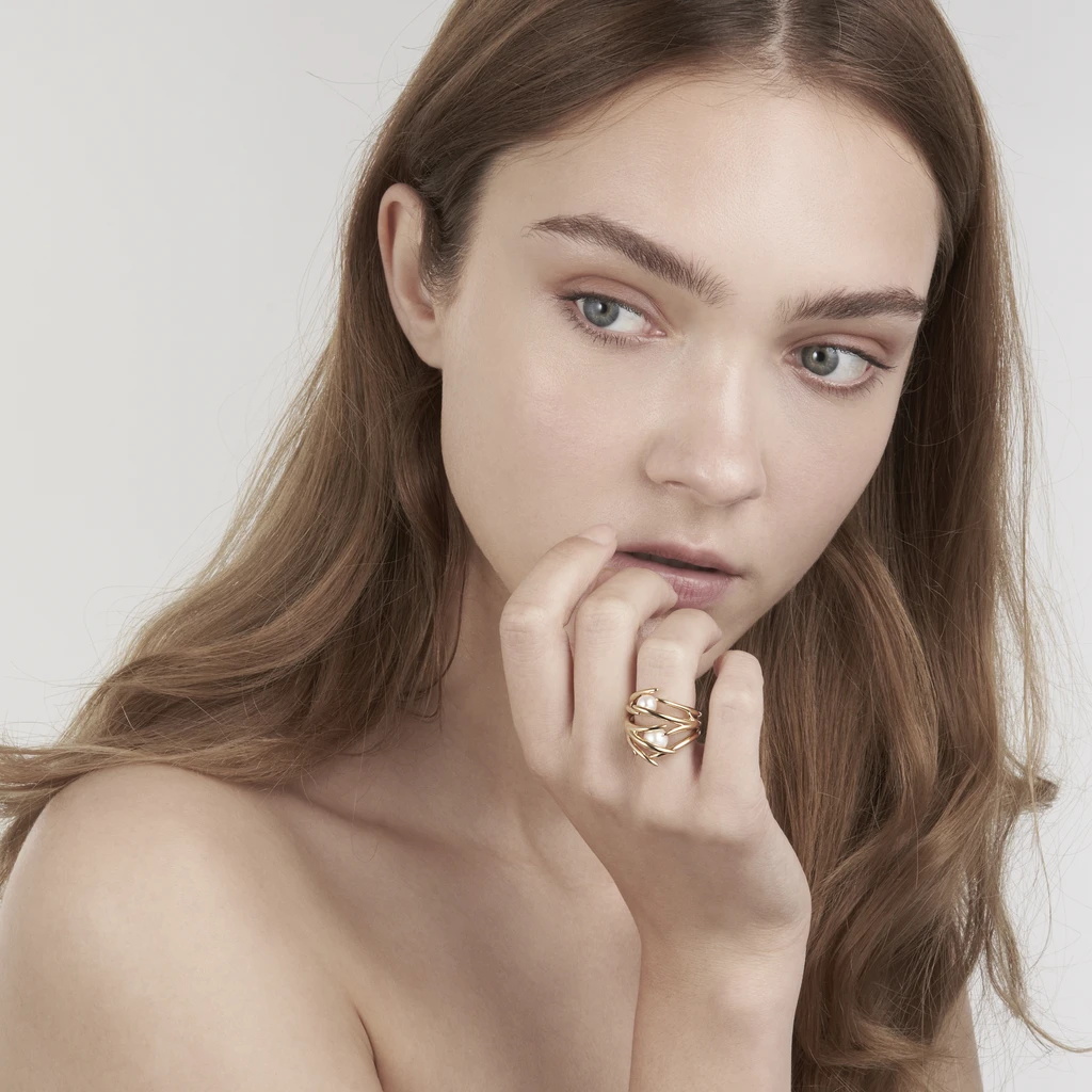 Yellow Gold Vermeil Hooked Pearl Ring