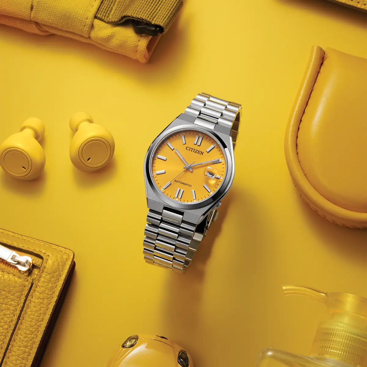 Citizen Tsuyosa Automatic Men’s 40mm Yellow Dial Stainless Steel Watch NJ0150-56Z
