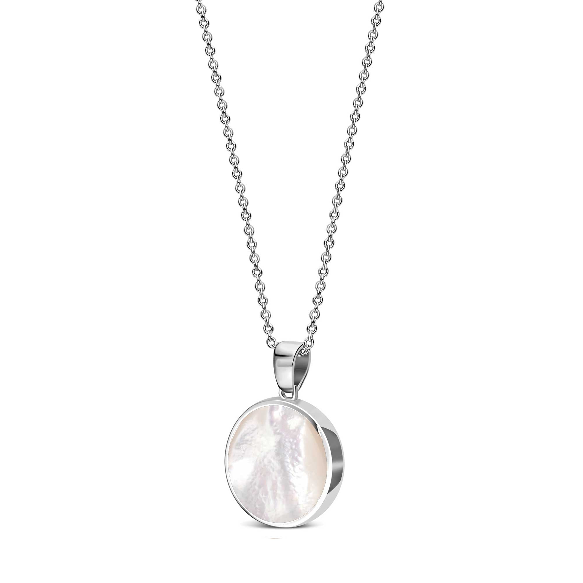 Sterling Silver Whitby Jet & Mother of Pearl Round Double Sided Pendant
