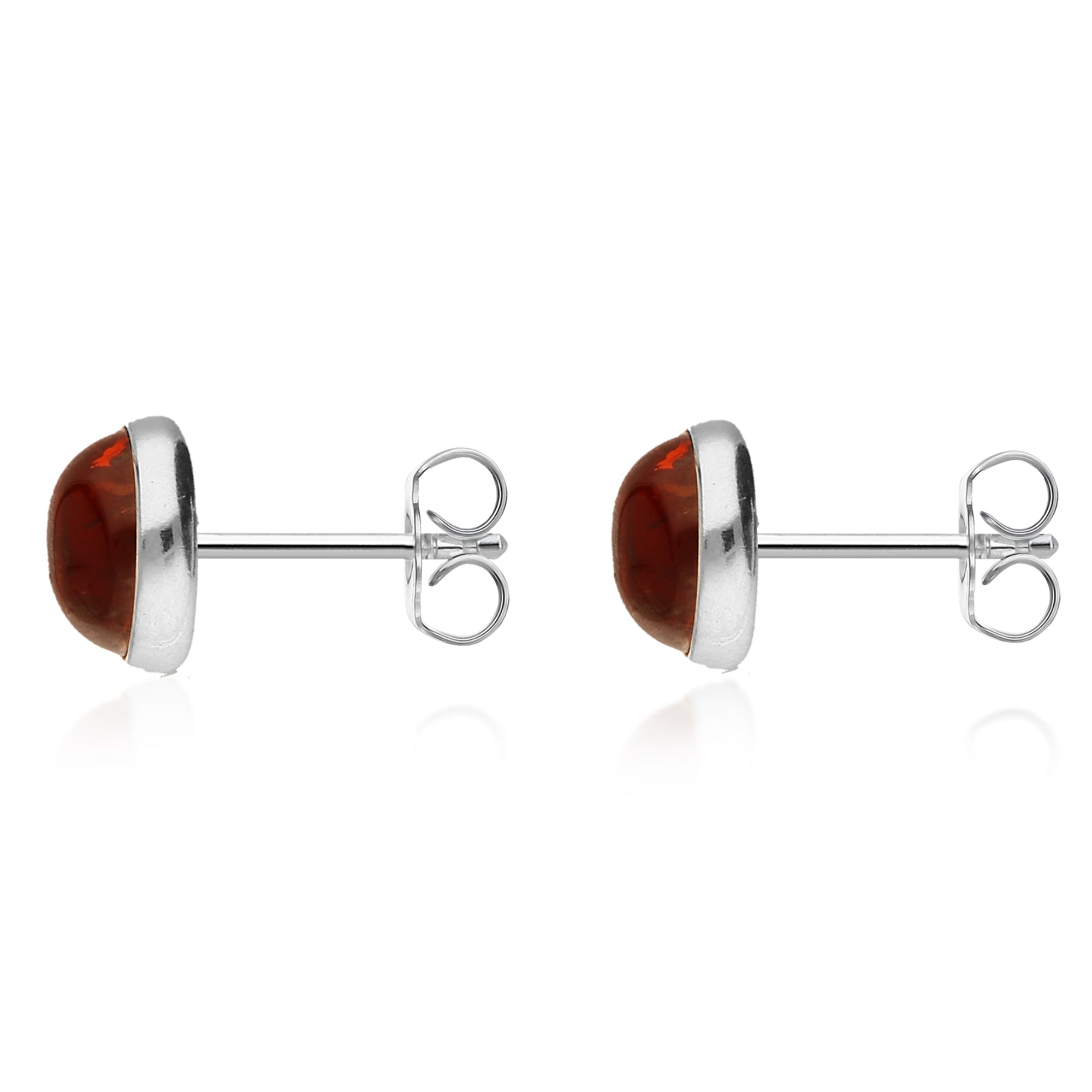 Sterling Silver Amber 8mm Round Stud Earrings