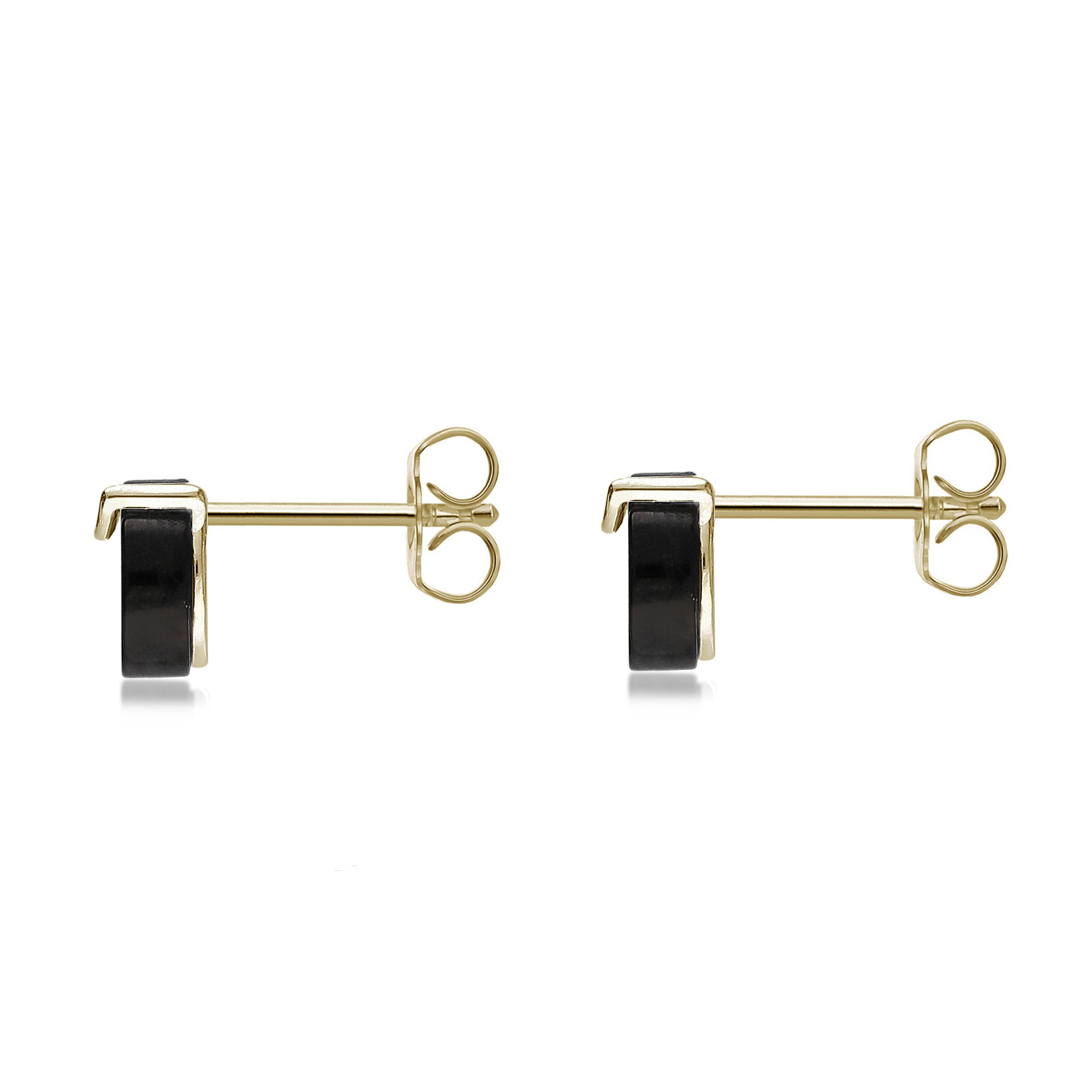 9ct Yellow Gold Whitby Jet Round Designer Stud Earrings