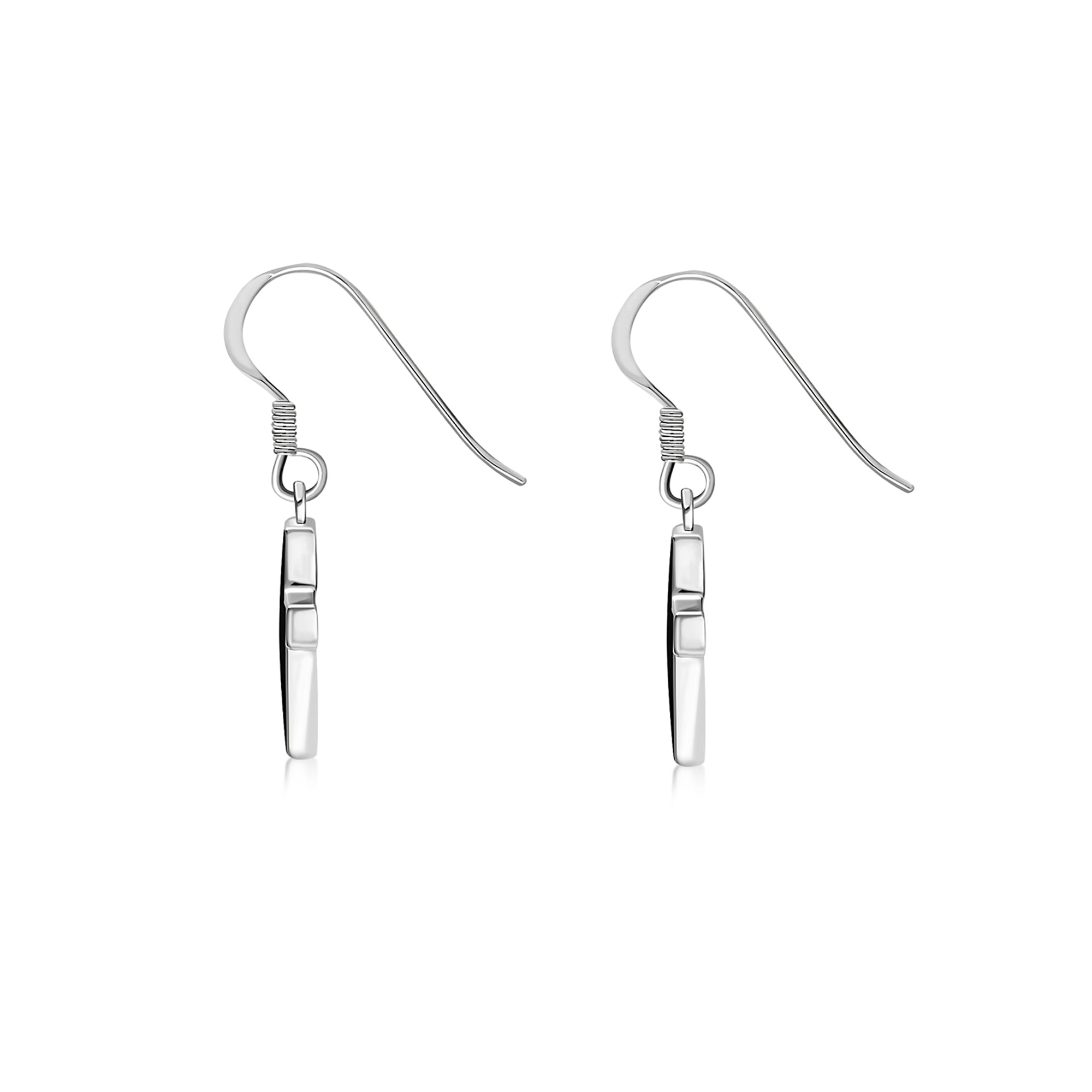 Sterling Silver Whitby Jet Cross Drop Earrings