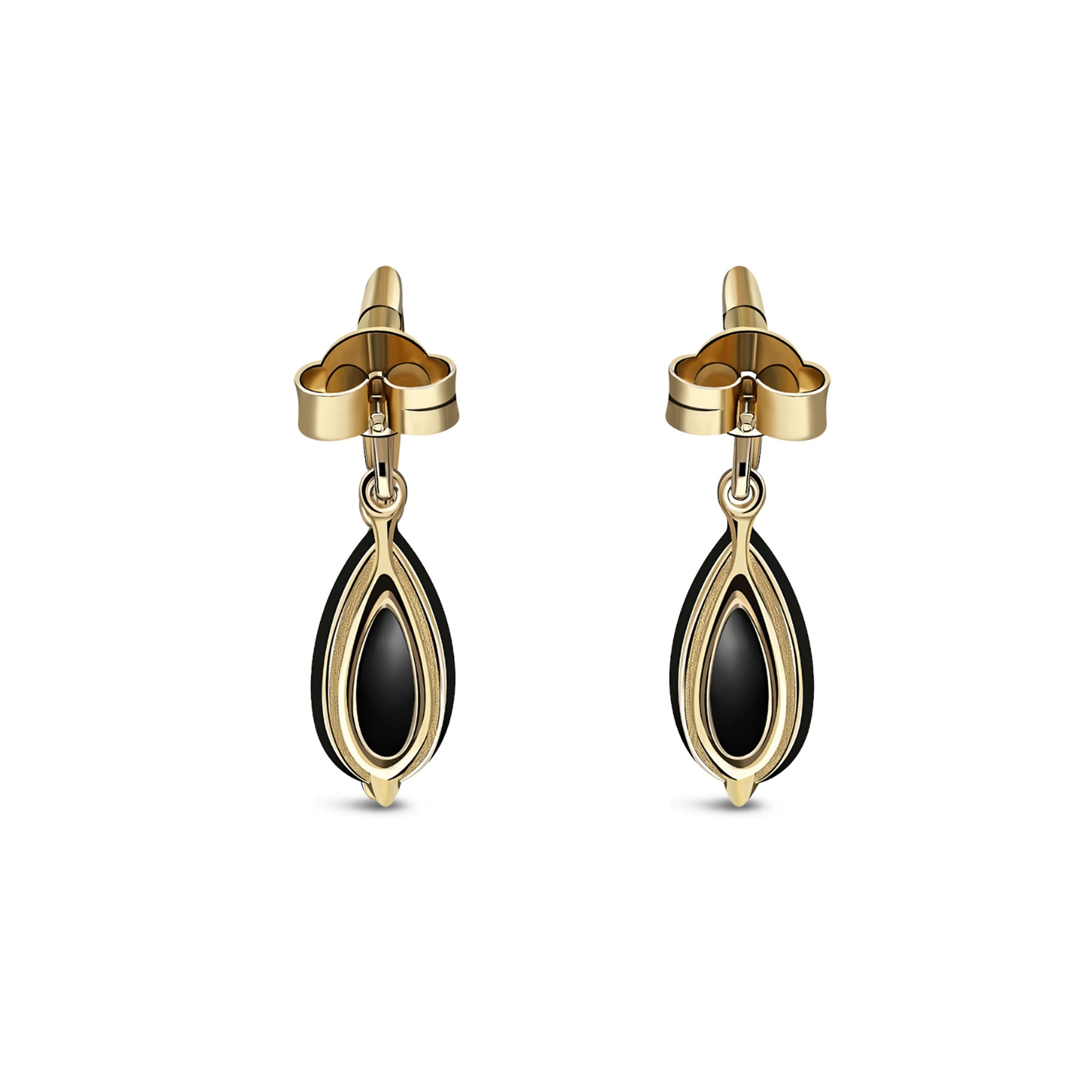 9ct Yellow Gold Whitby Jet Teardrop Cradle Earrings