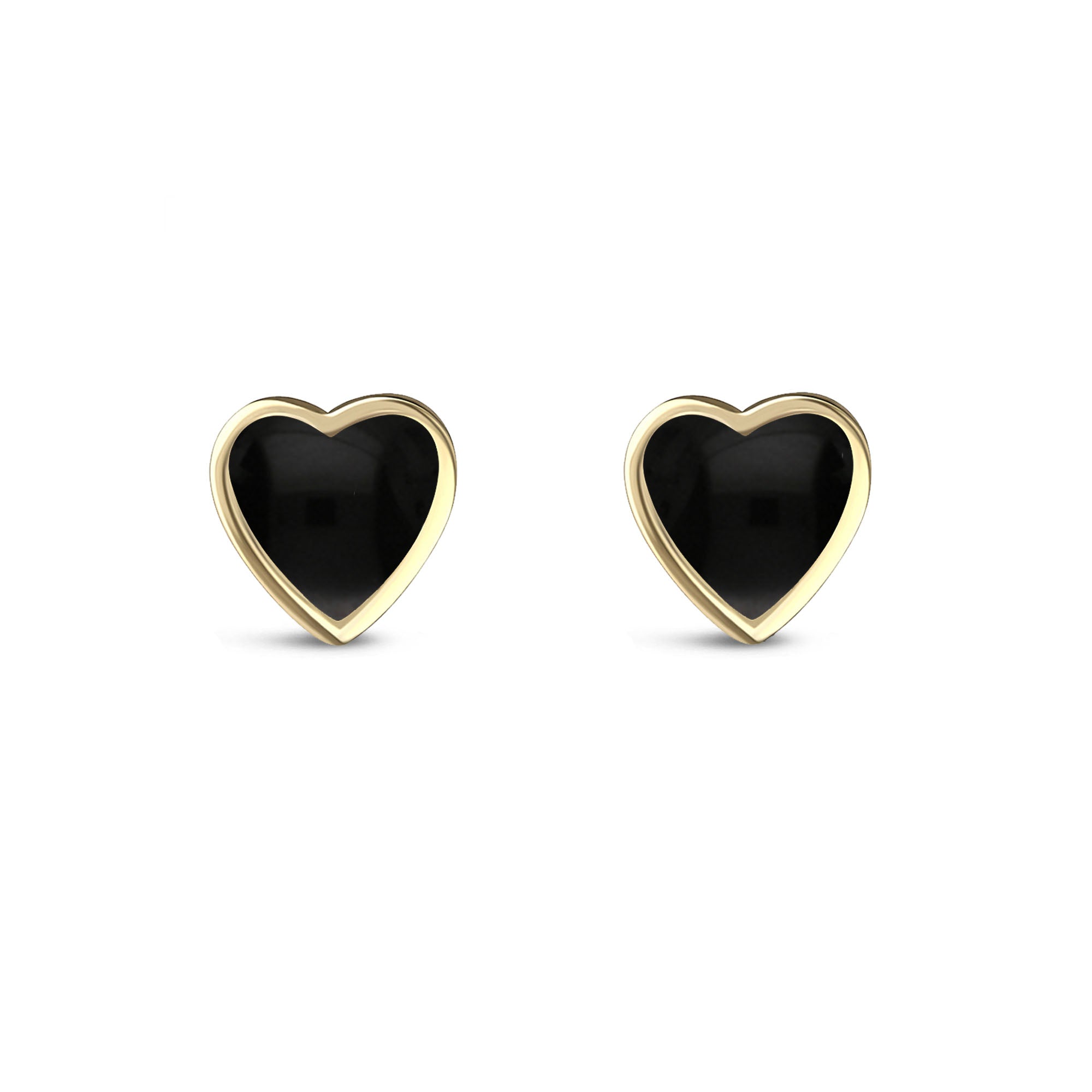 9ct Yellow Gold Whitby Jet Large Heart Stud Earrings