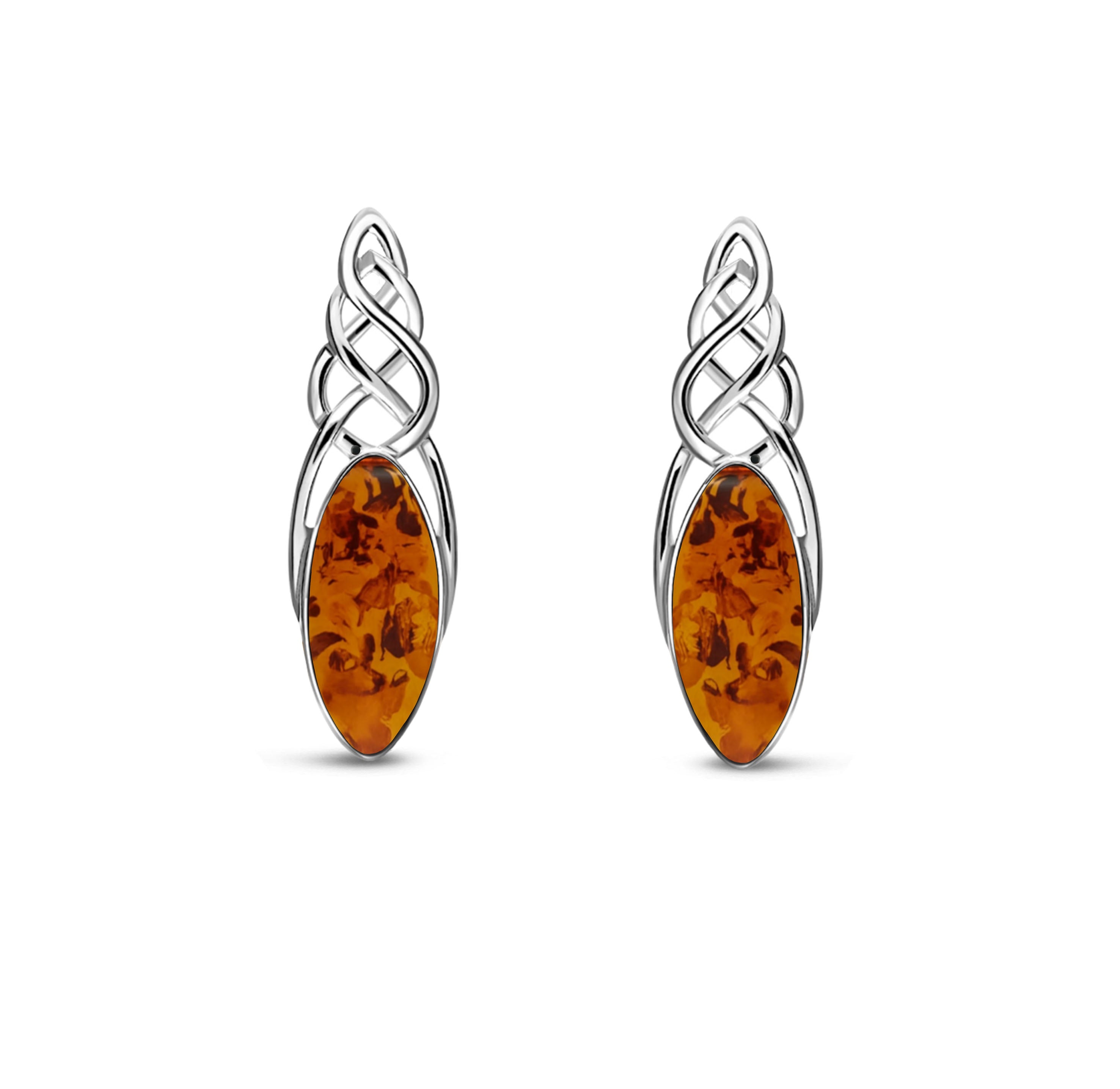 Sterling Silver Amber Celtic Marquise Twist Stud Earrings