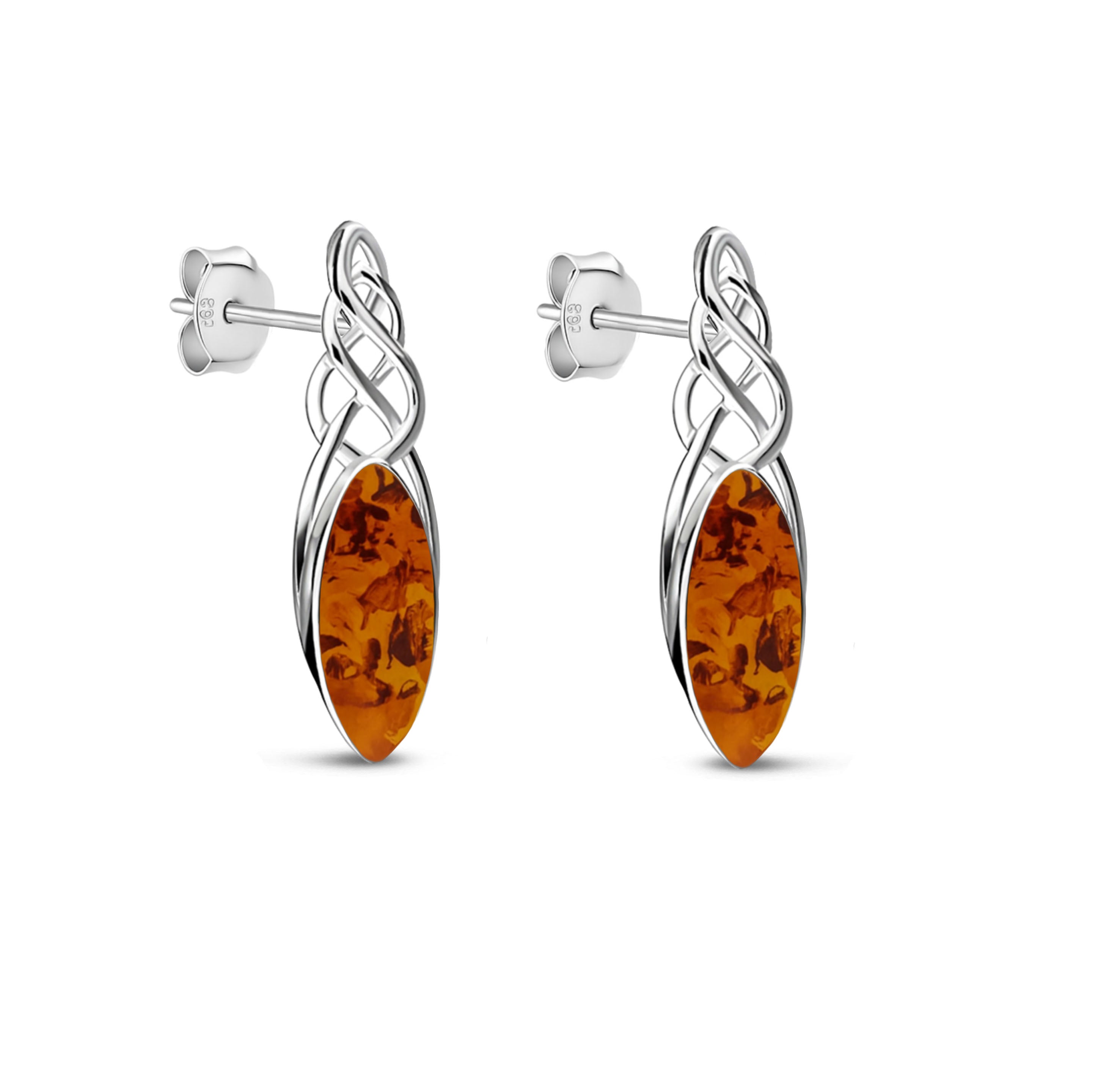 Sterling Silver Amber Celtic Marquise Twist Stud Earrings