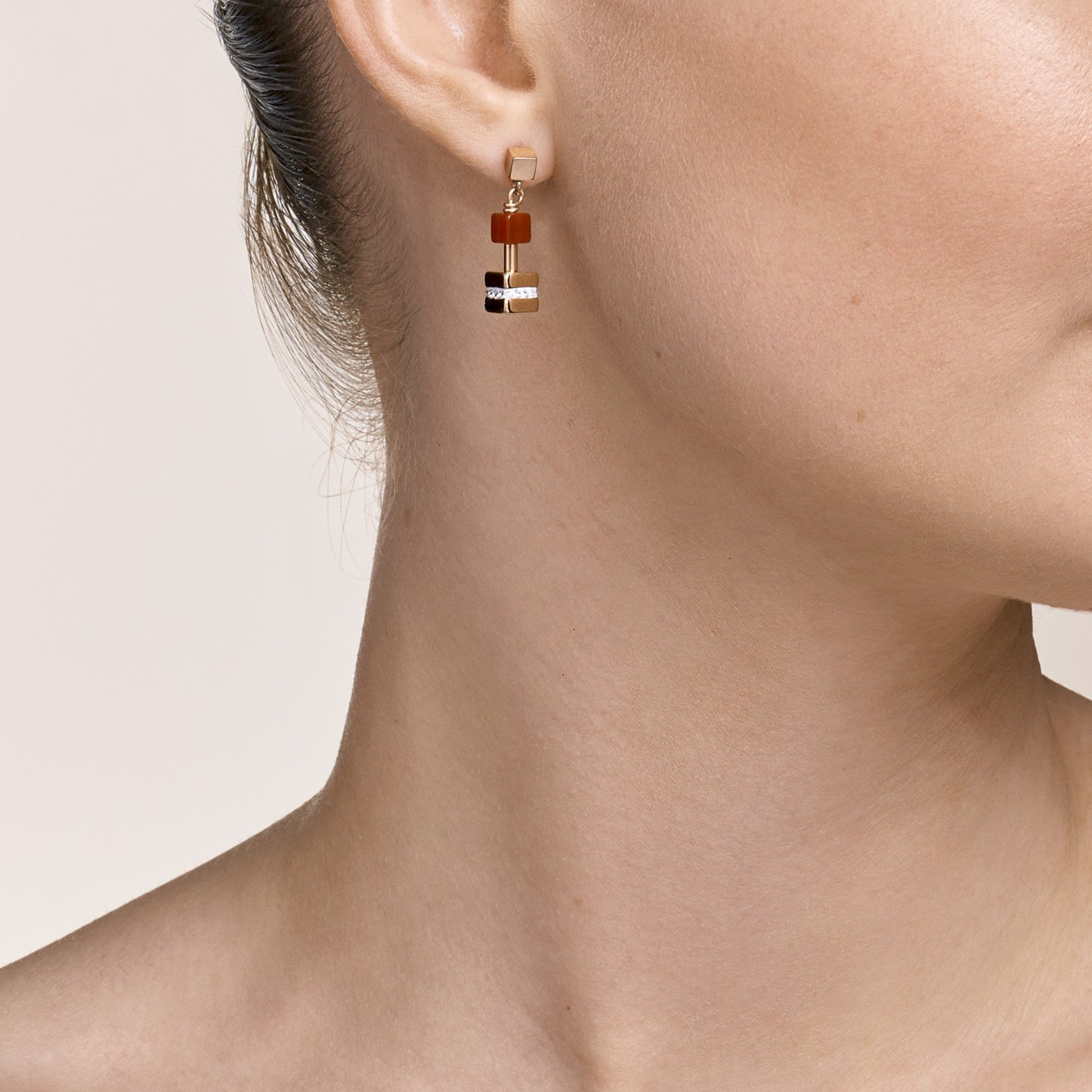 GeoCUBE Big Cube Crystals Pave, Gemstones & Stainless Steel Rose Gold Earrings