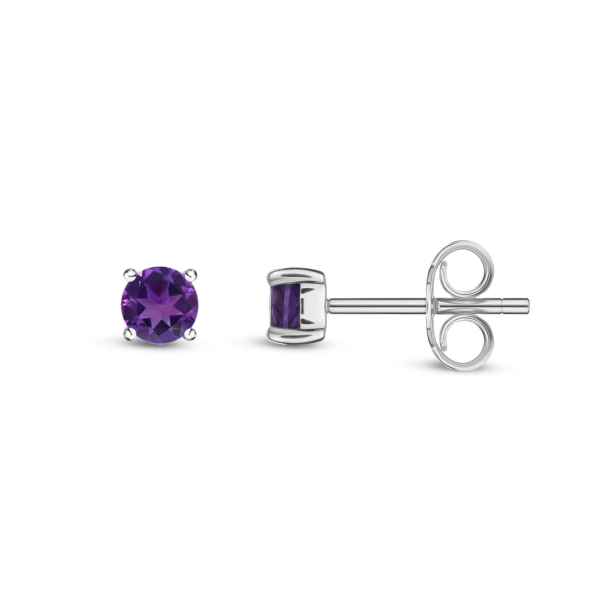 9ct White Gold Amethyst 3mm Round 4-Claw Stud Earrings