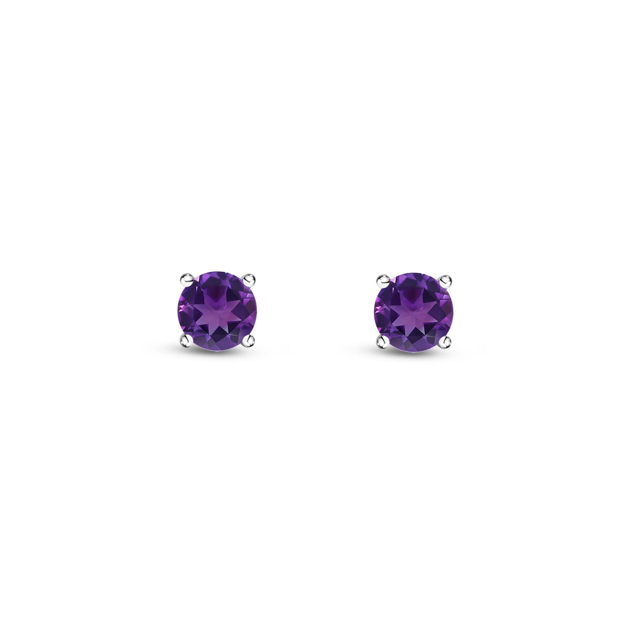 9ct White Gold Amethyst 3mm Round 4-Claw Stud Earrings