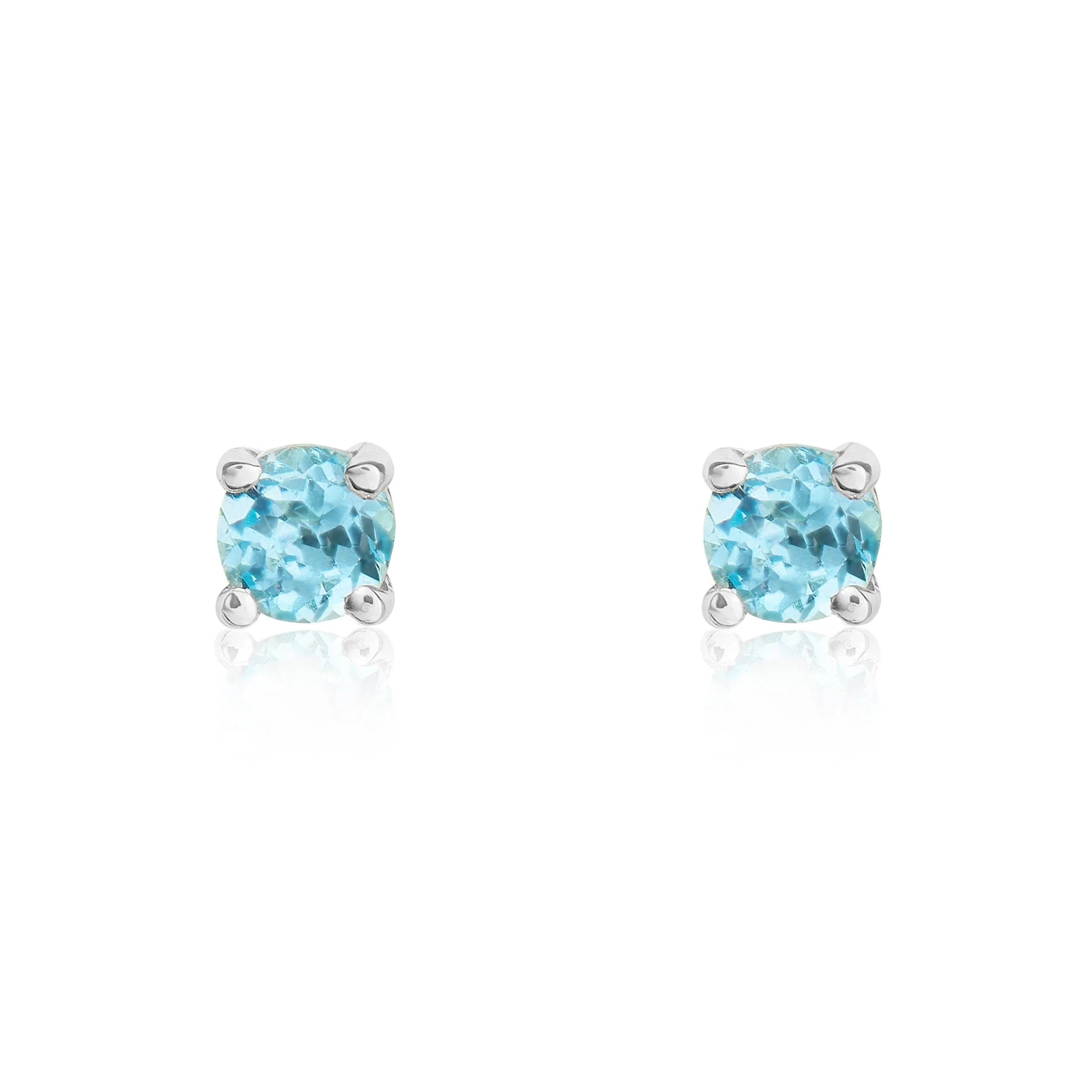 9ct White Gold Swiss Blue Topaz 3mm Round 4-Claw Stud Earrings