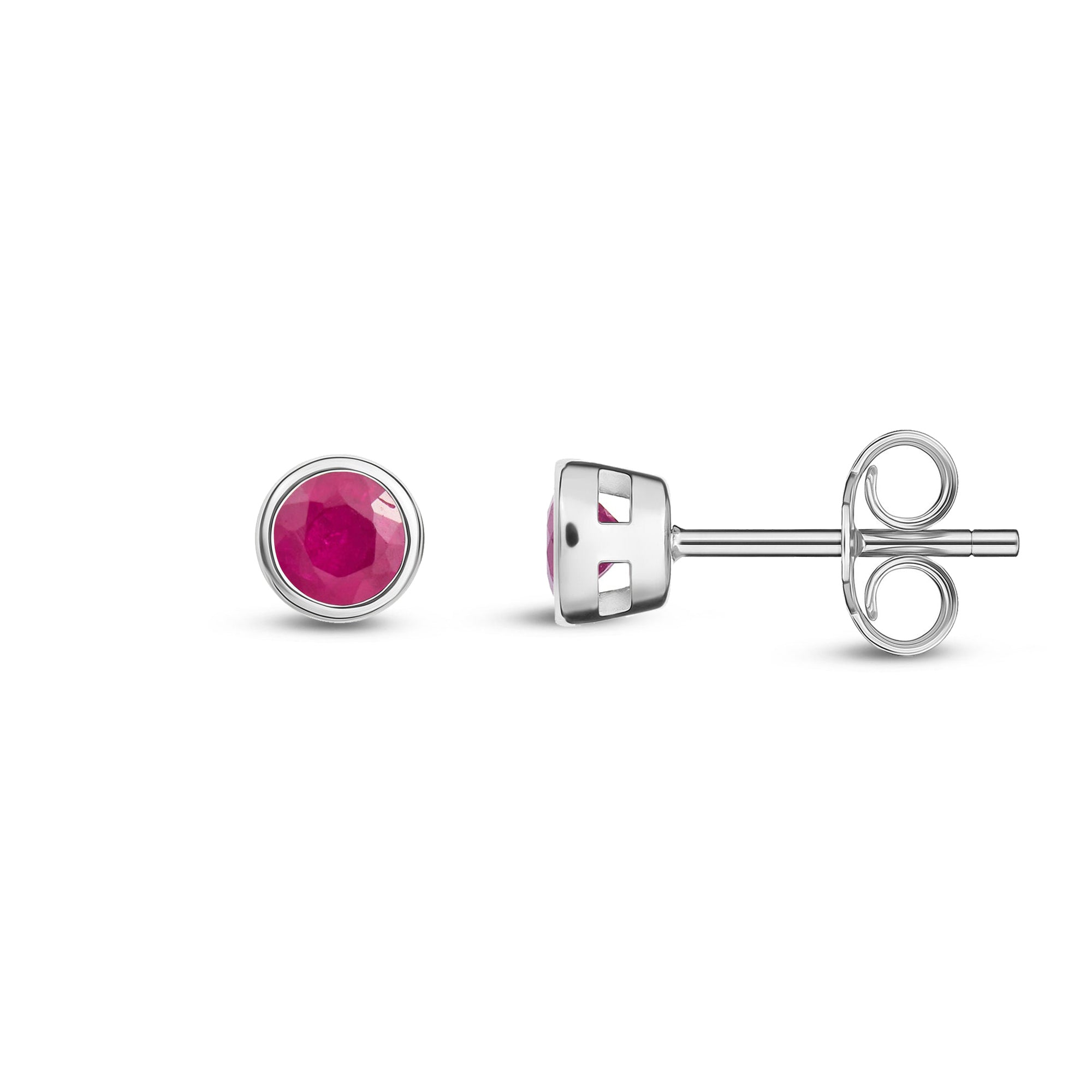 9ct White Gold Ruby 3mm Round Rubover Stud Earrings