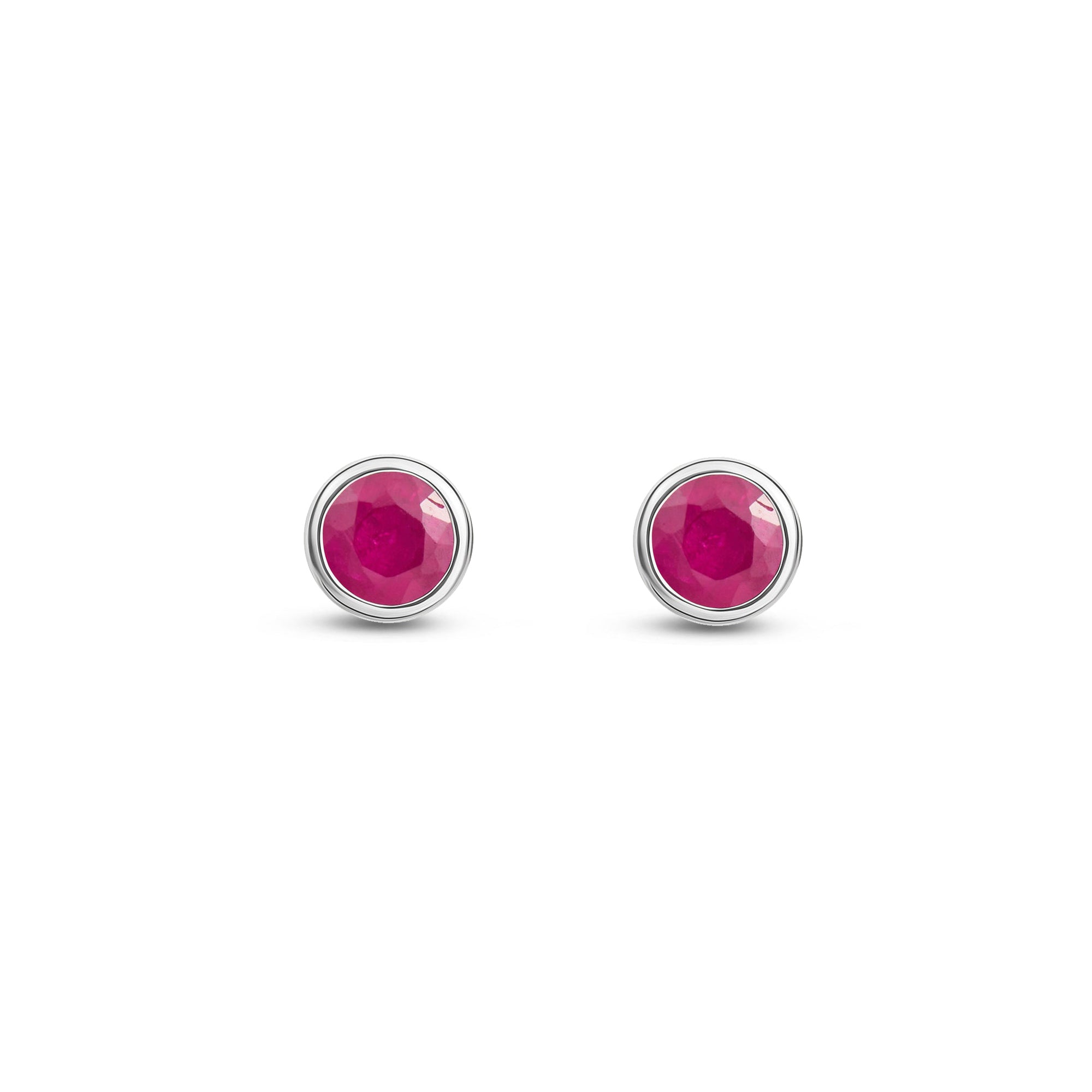 9ct White Gold Ruby 3mm Round Rubover Stud Earrings