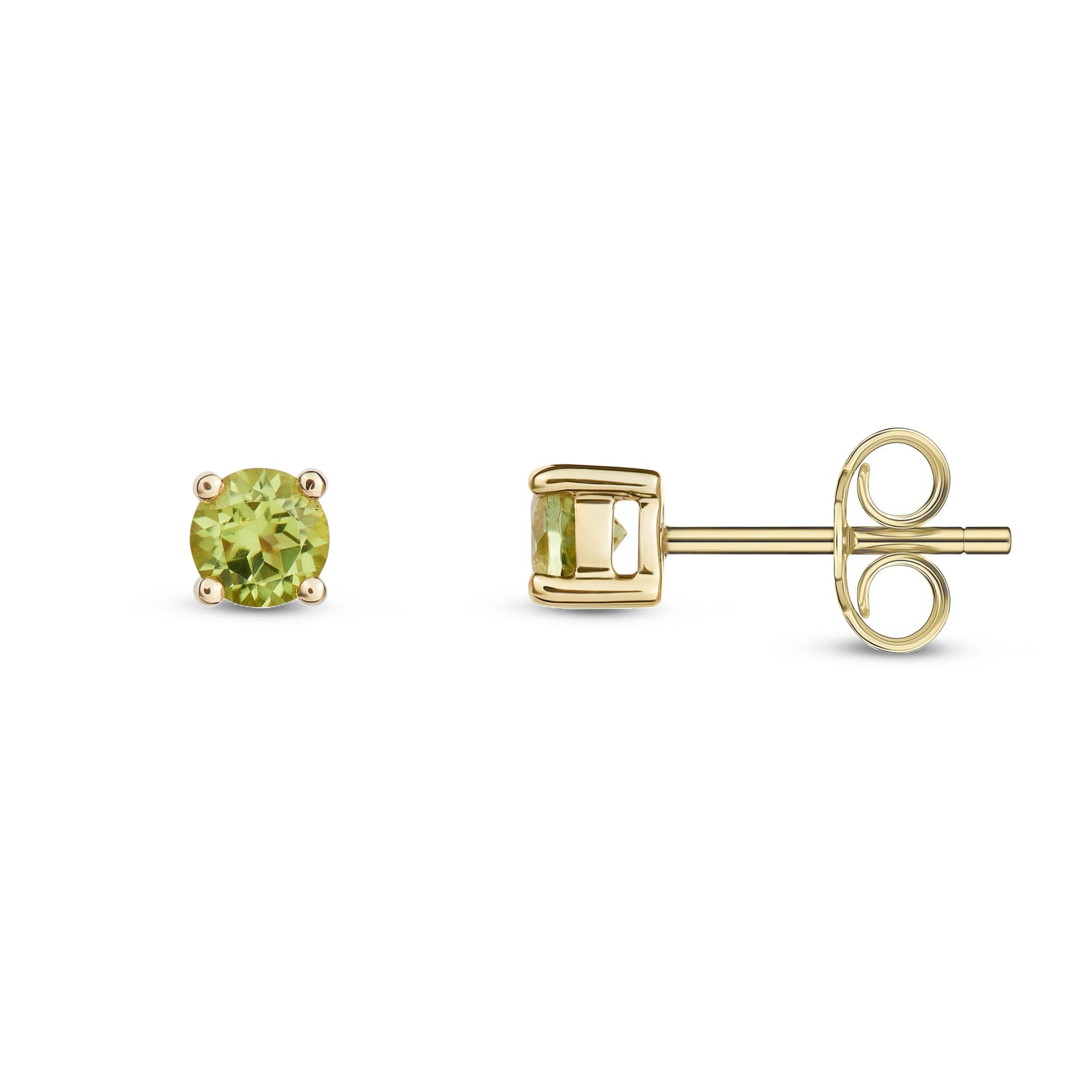 9ct Yellow Gold Peridot 4mm Round 4-Claw Stud Earrings