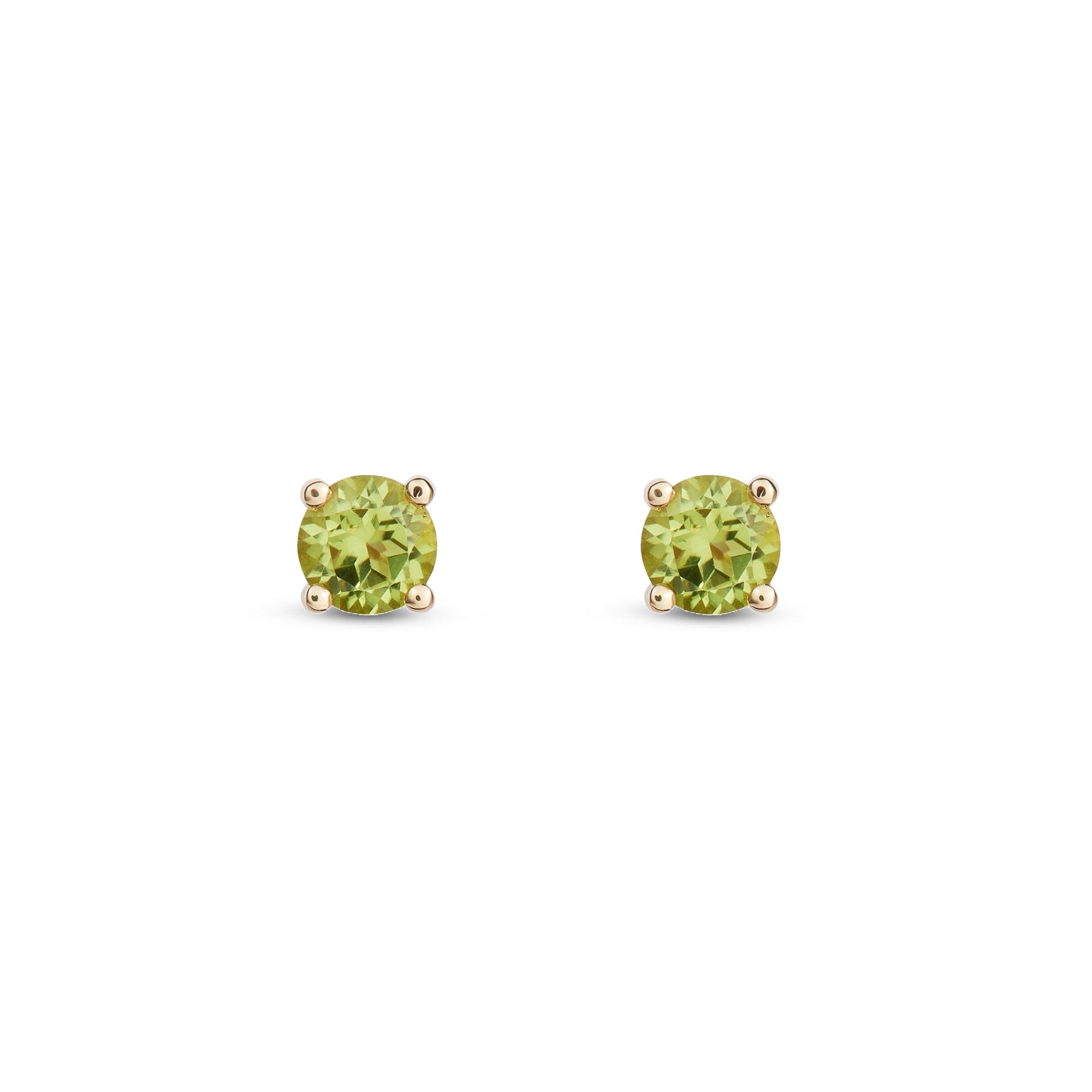 9ct Yellow Gold Peridot 4mm Round 4-Claw Stud Earrings