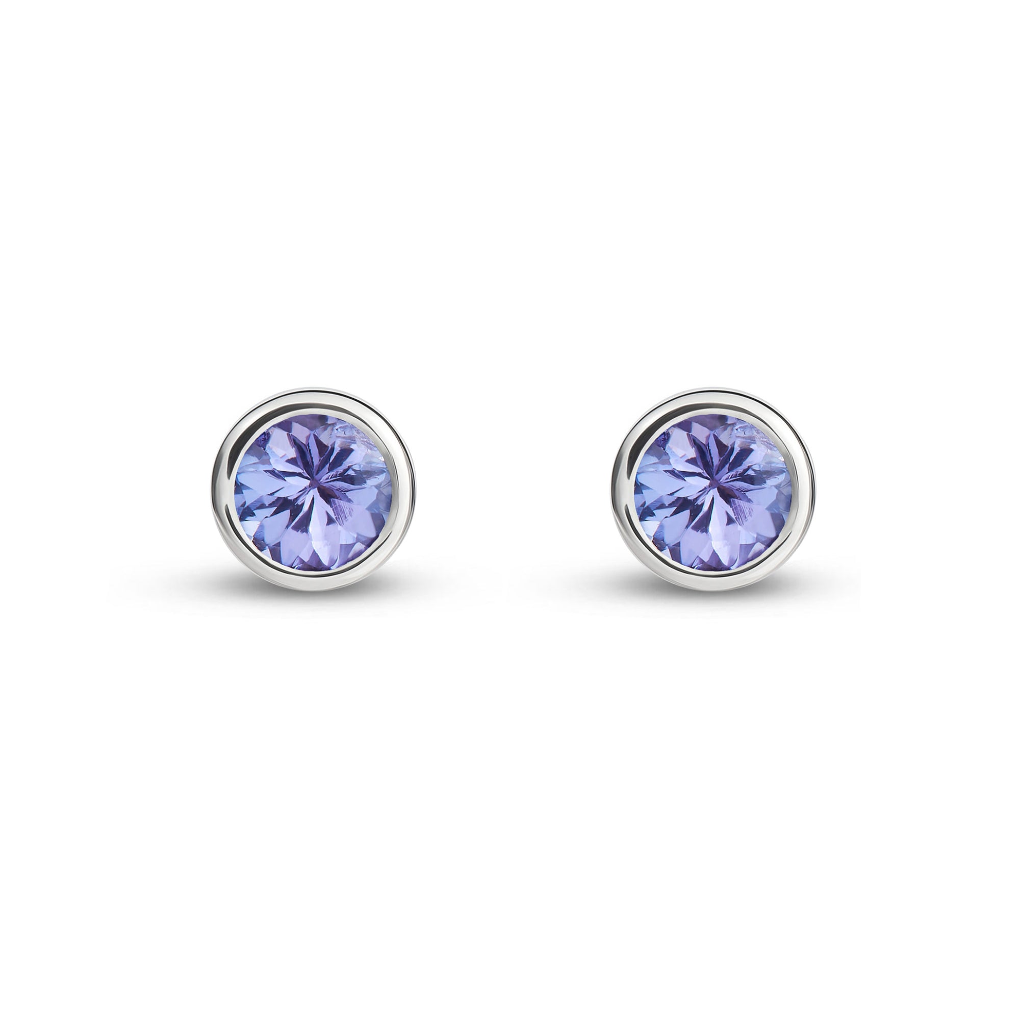9ct White Gold Tanzanite 4mm Round Rubover Stud Earrings