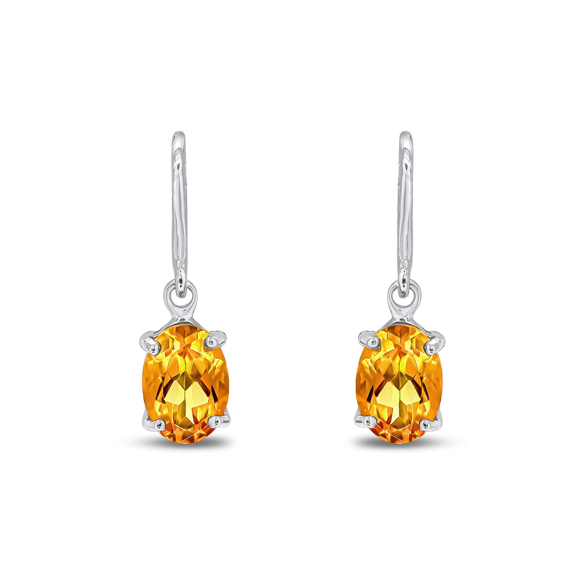 9ct White Gold Citrine Oval 4-Claw Drop Earrings 7x5mm