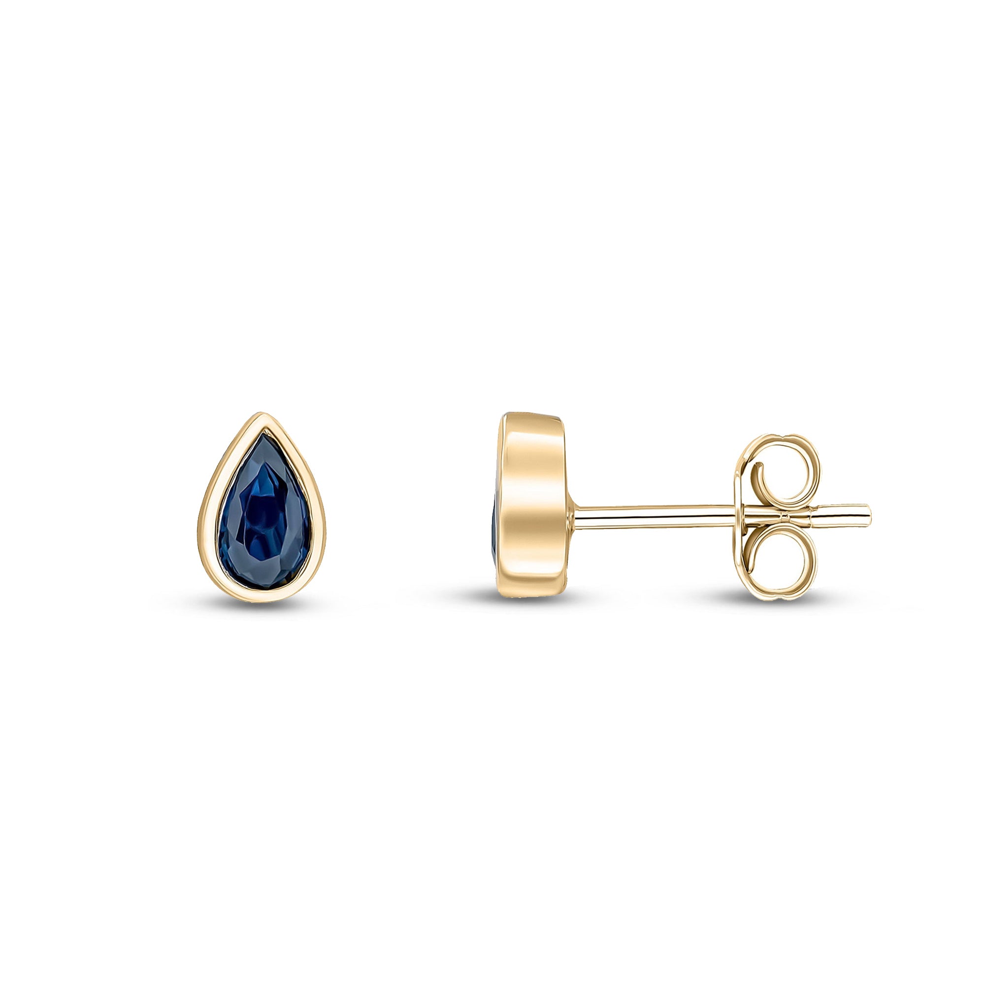 9ct Yellow Gold Sapphire Pear Rubover Stud Earrings 5x3mm