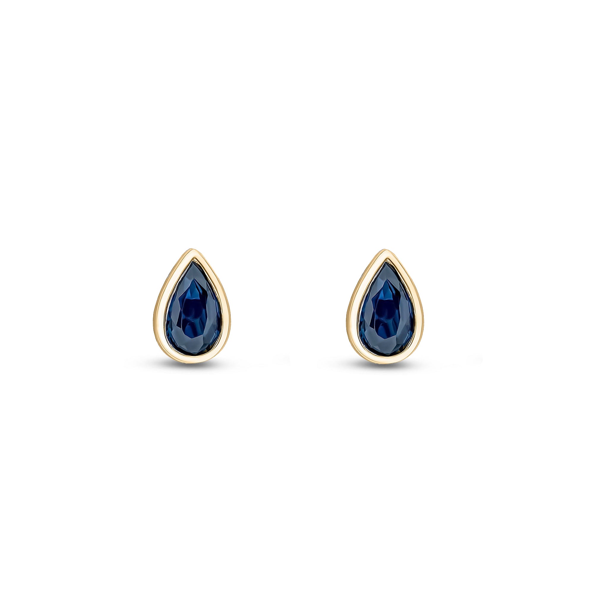 9ct Yellow Gold Sapphire Pear Rubover Stud Earrings 5x3mm