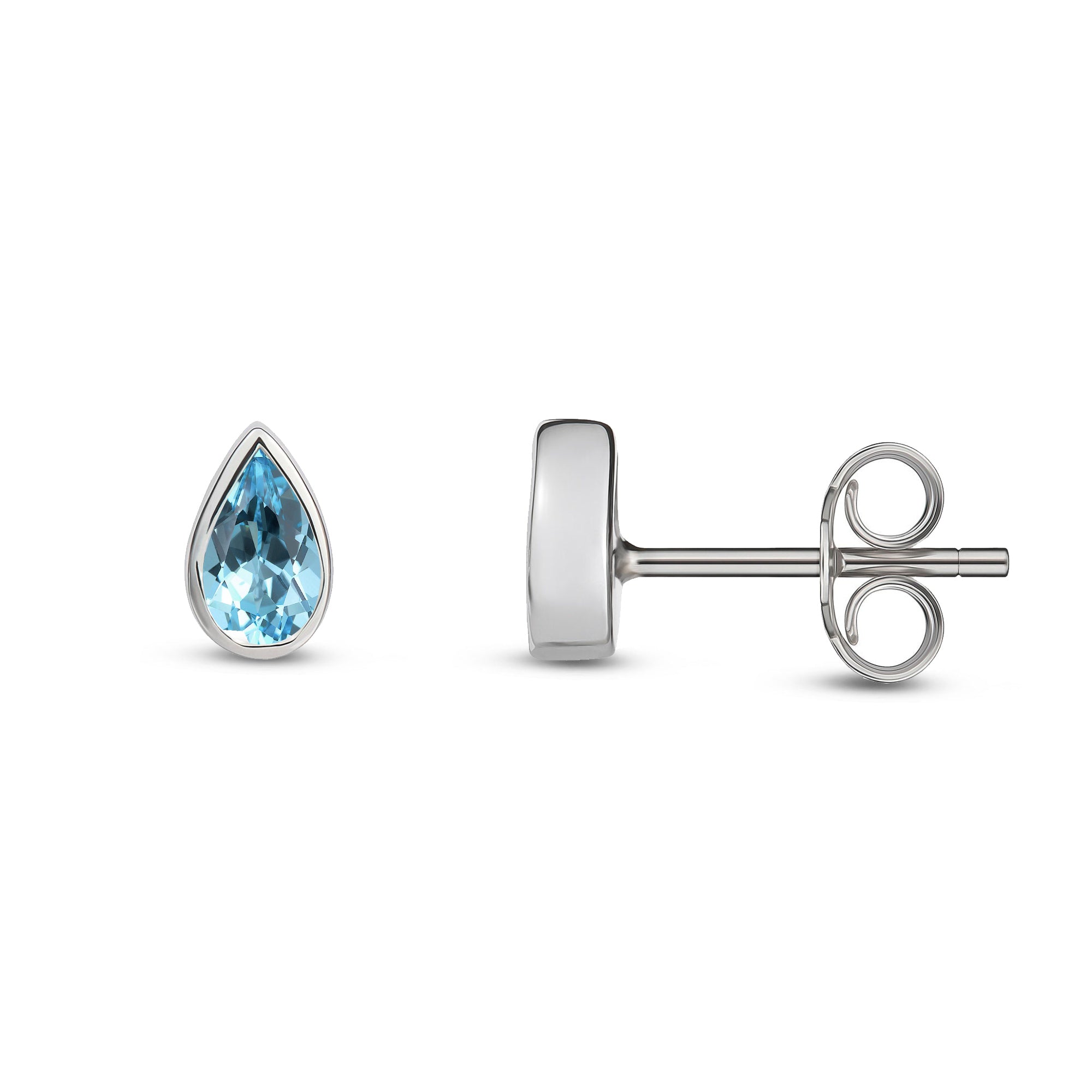 9ct White Gold Aquamarine Pear Rubover Stud Earrings 5x3mm