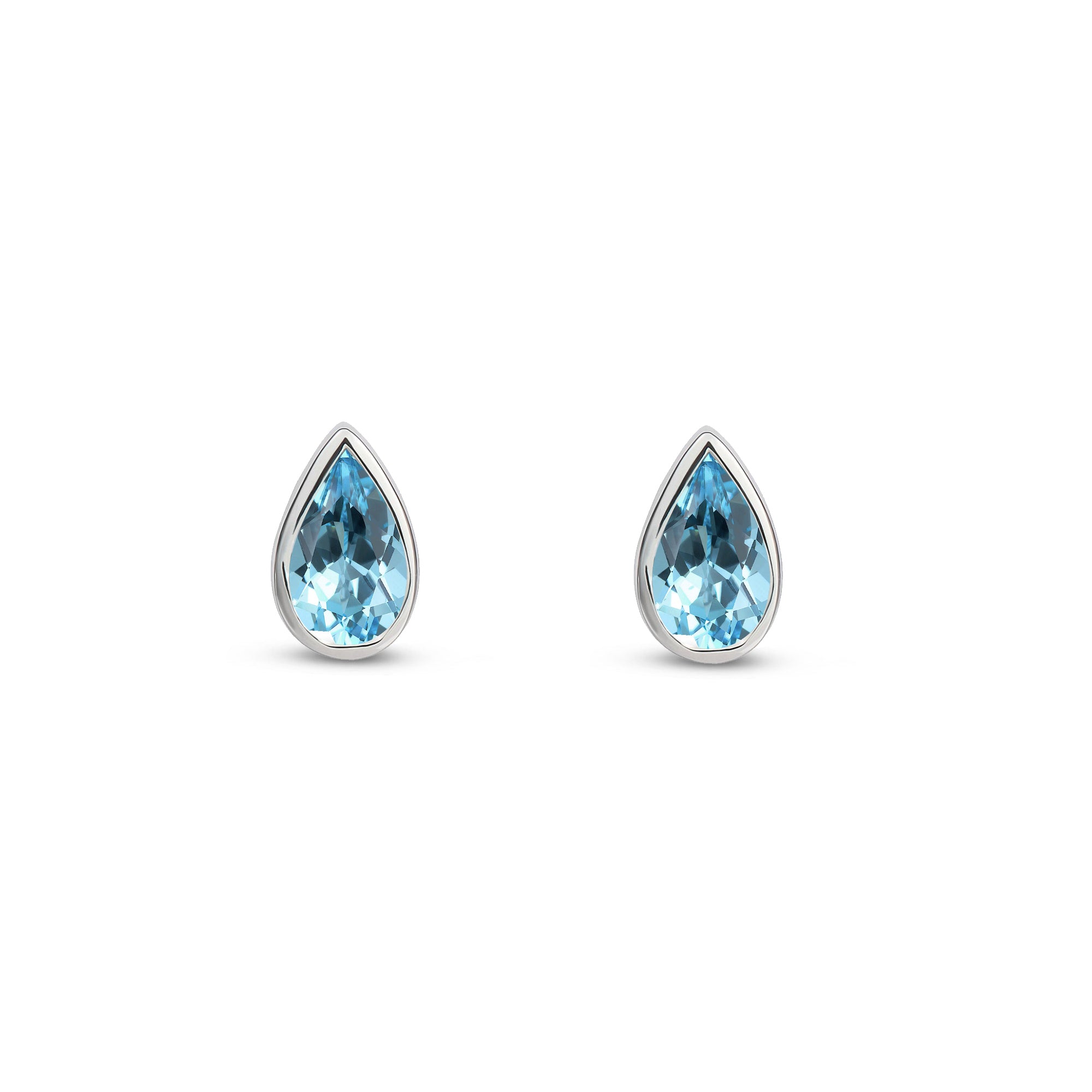 9ct White Gold Aquamarine Pear Rubover Stud Earrings 5x3mm