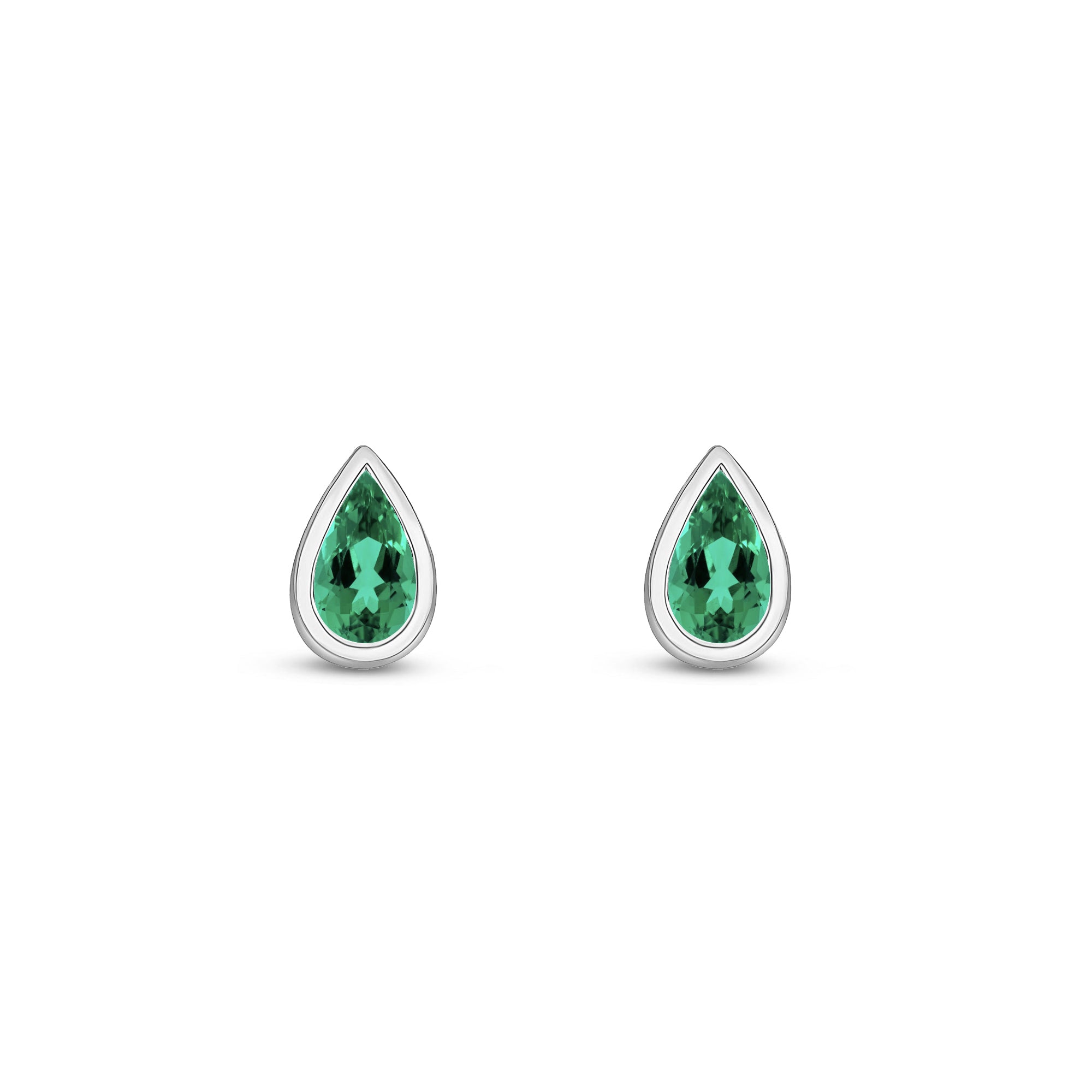 9ct White Gold Emerald Pear Rubover Stud Earrings 5x3mm