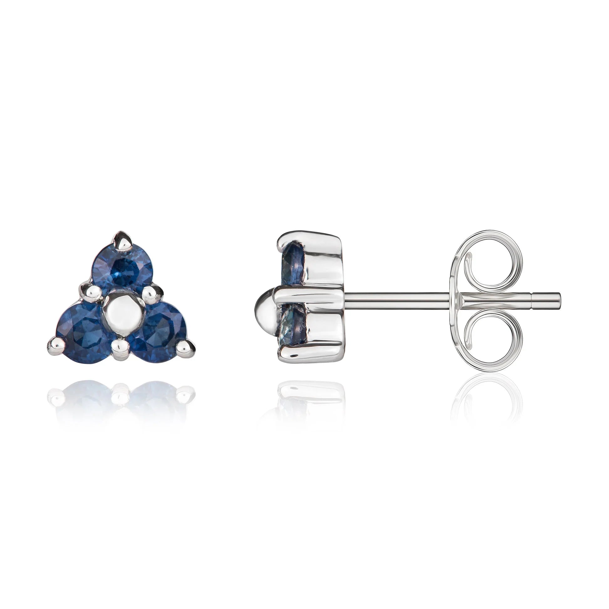 9ct White Gold Triangular 3-Stone Sapphire Stud Earring