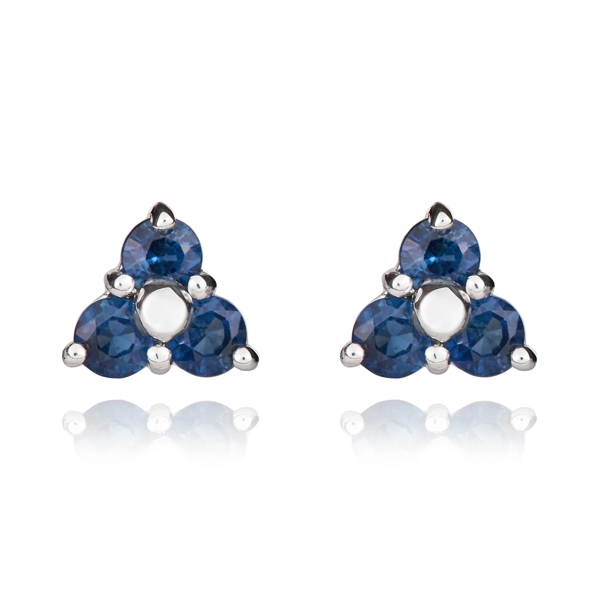 9ct White Gold Triangular 3-Stone Sapphire Stud Earring