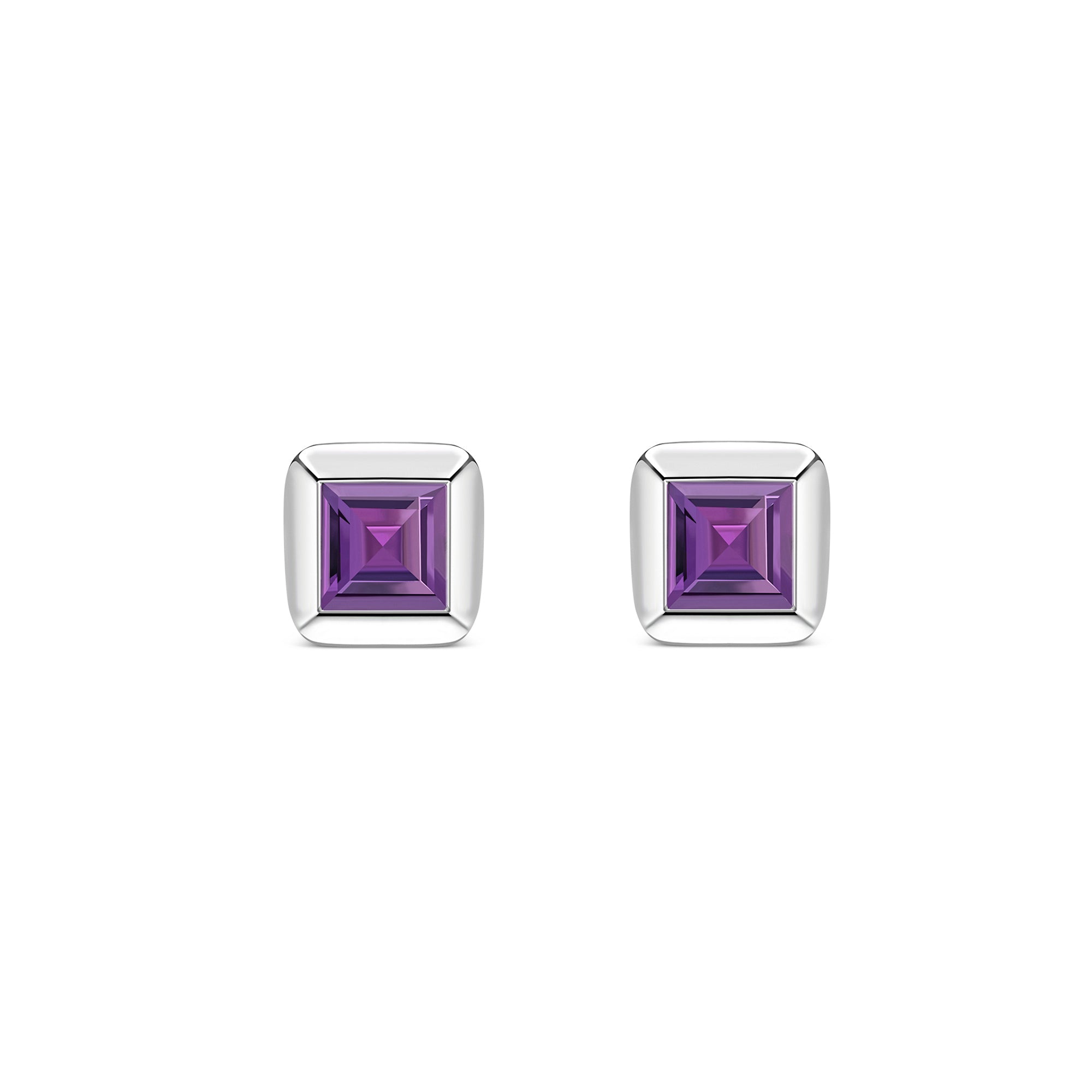 Sterling Silver Amethyst Square Framed Stud Earrings