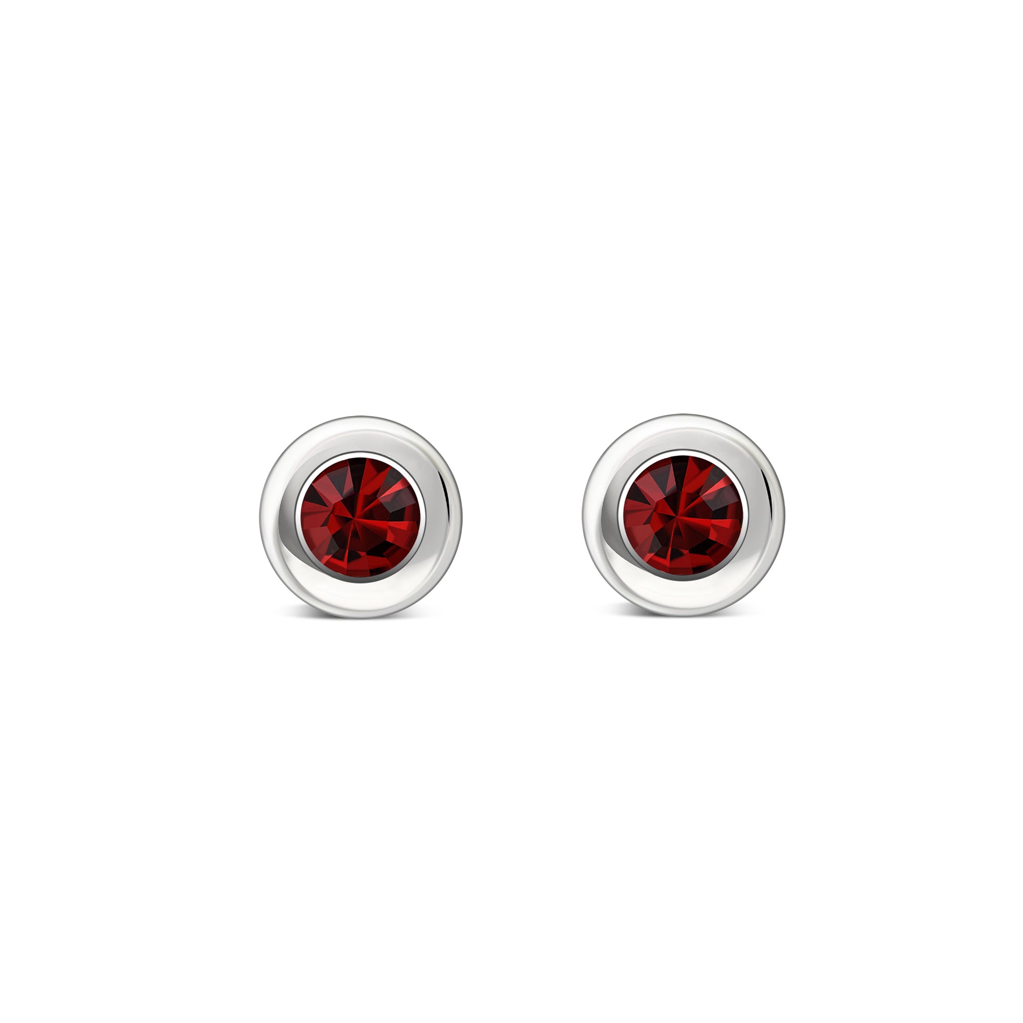 Sterling Silver Garnet 4mm Round Framed Stud Earrings