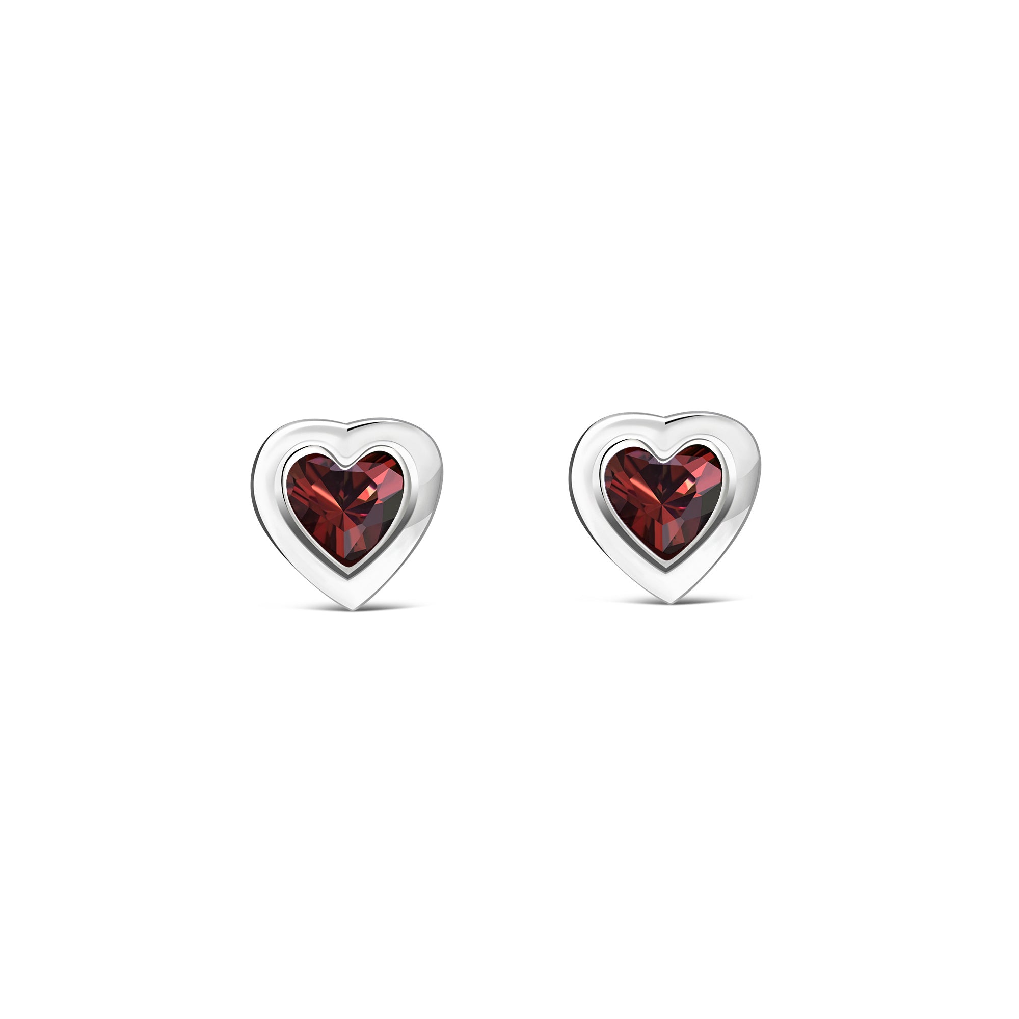 Sterling Silver Garnet Heart Framed Stud Earrings