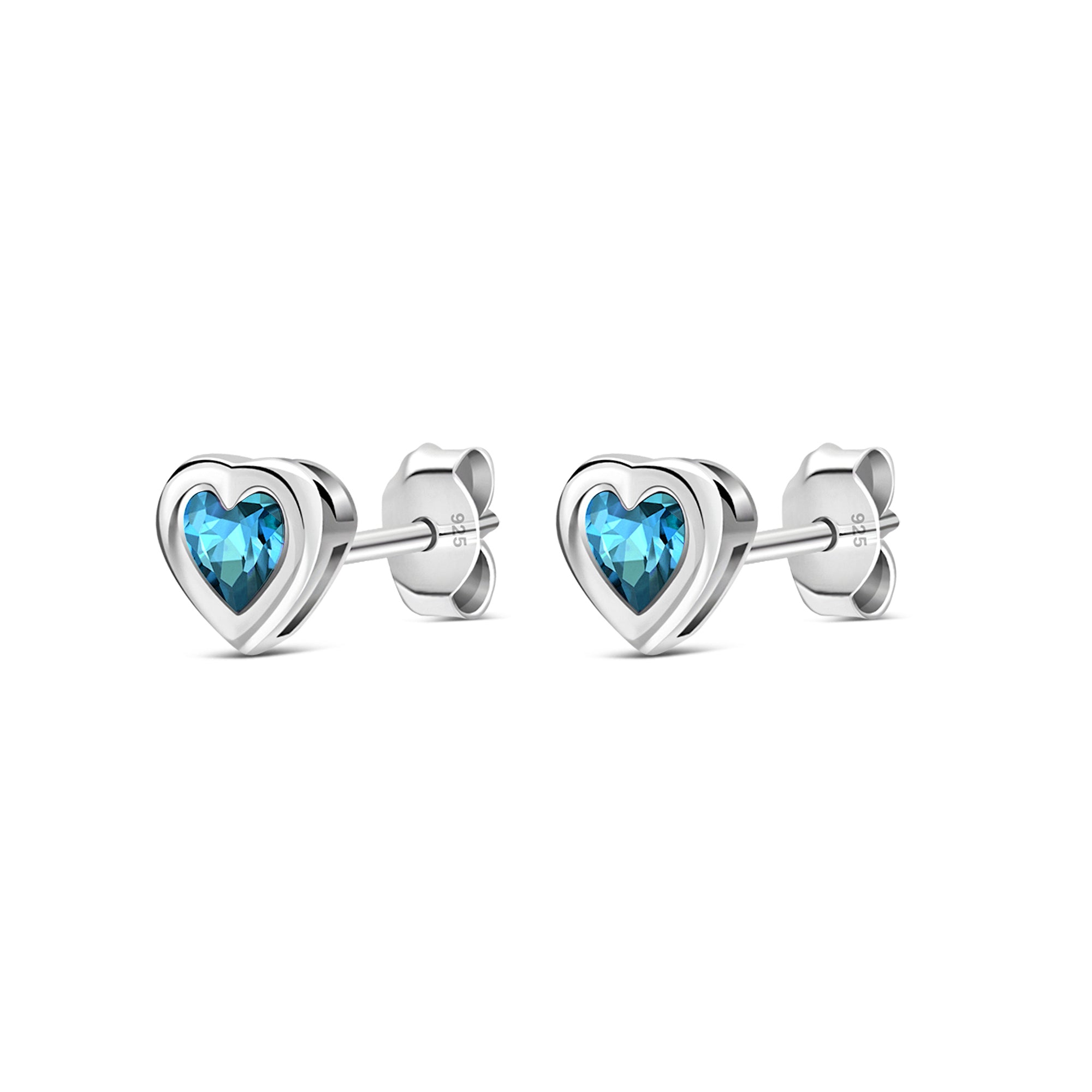 Sterling Silver Swiss Blue Topaz Heart Framed Stud Earrings