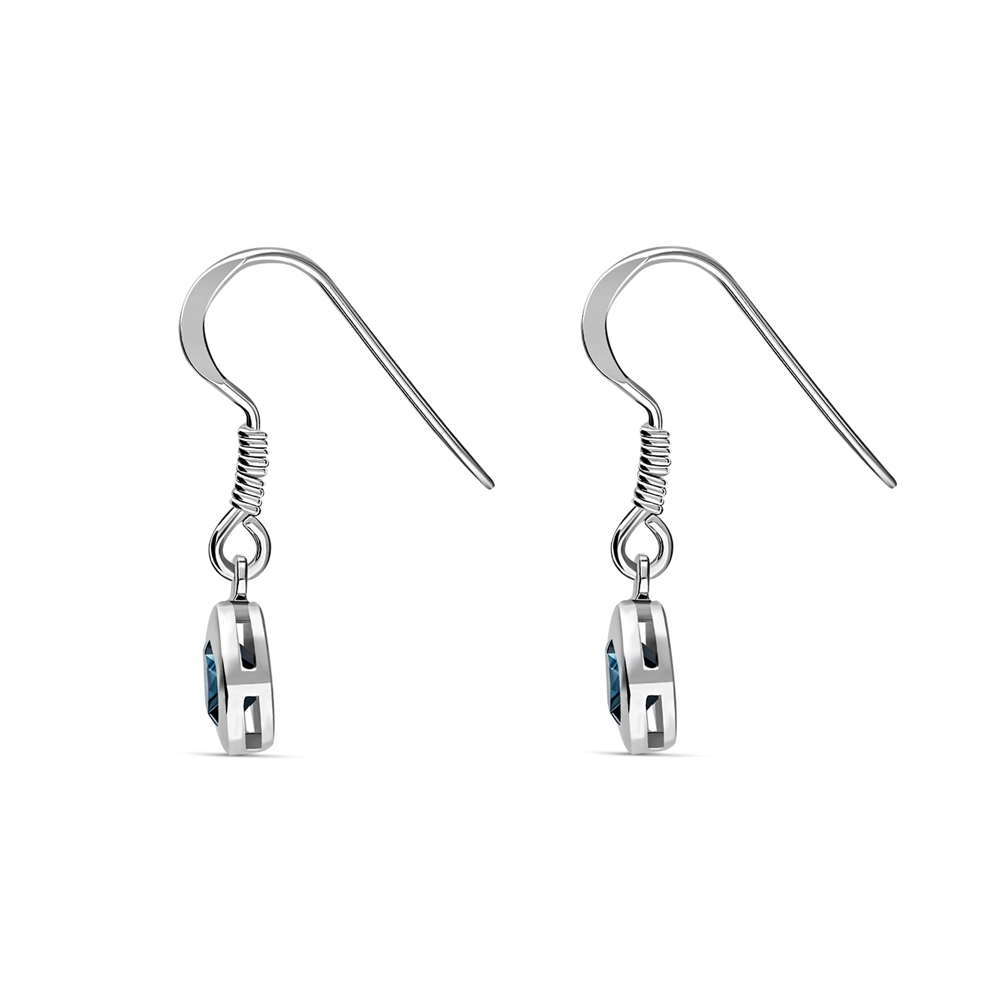 Sterling Silver London Blue Topaz 5mm Round Framed Drop Earrings