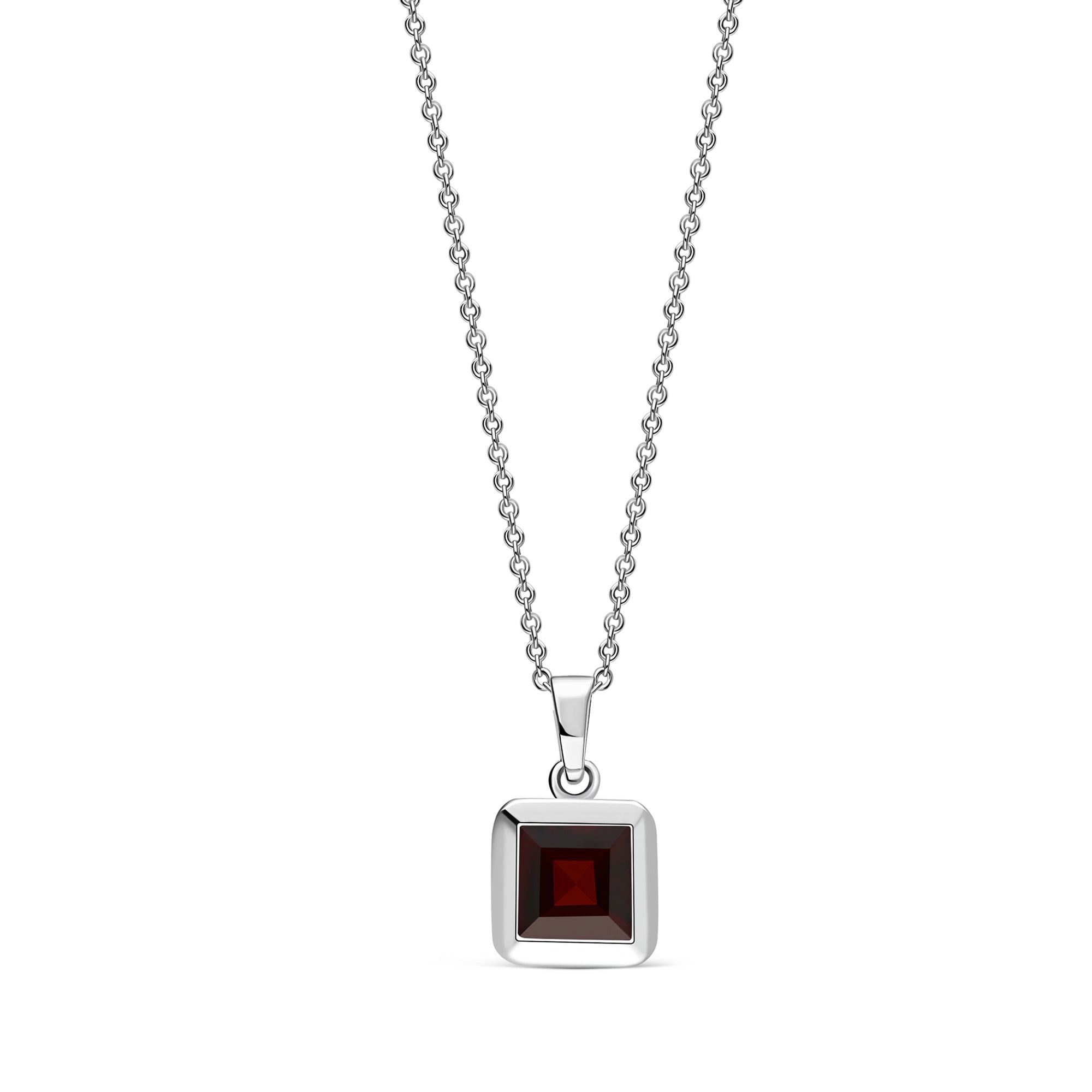 Sterling Silver Garnet Square Framed Pendant