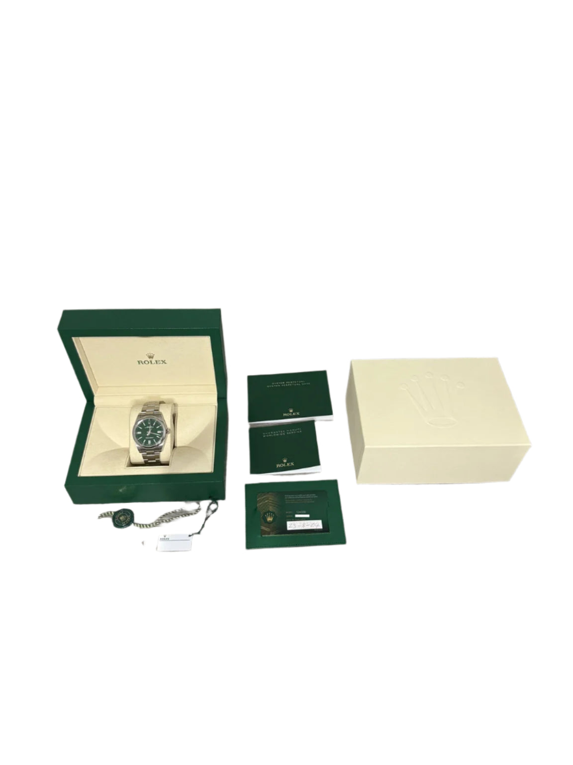 Rolex Oyster Perpetual 124300 Green Dial 41mm Stainless Steel Watch – 2024, Full Set