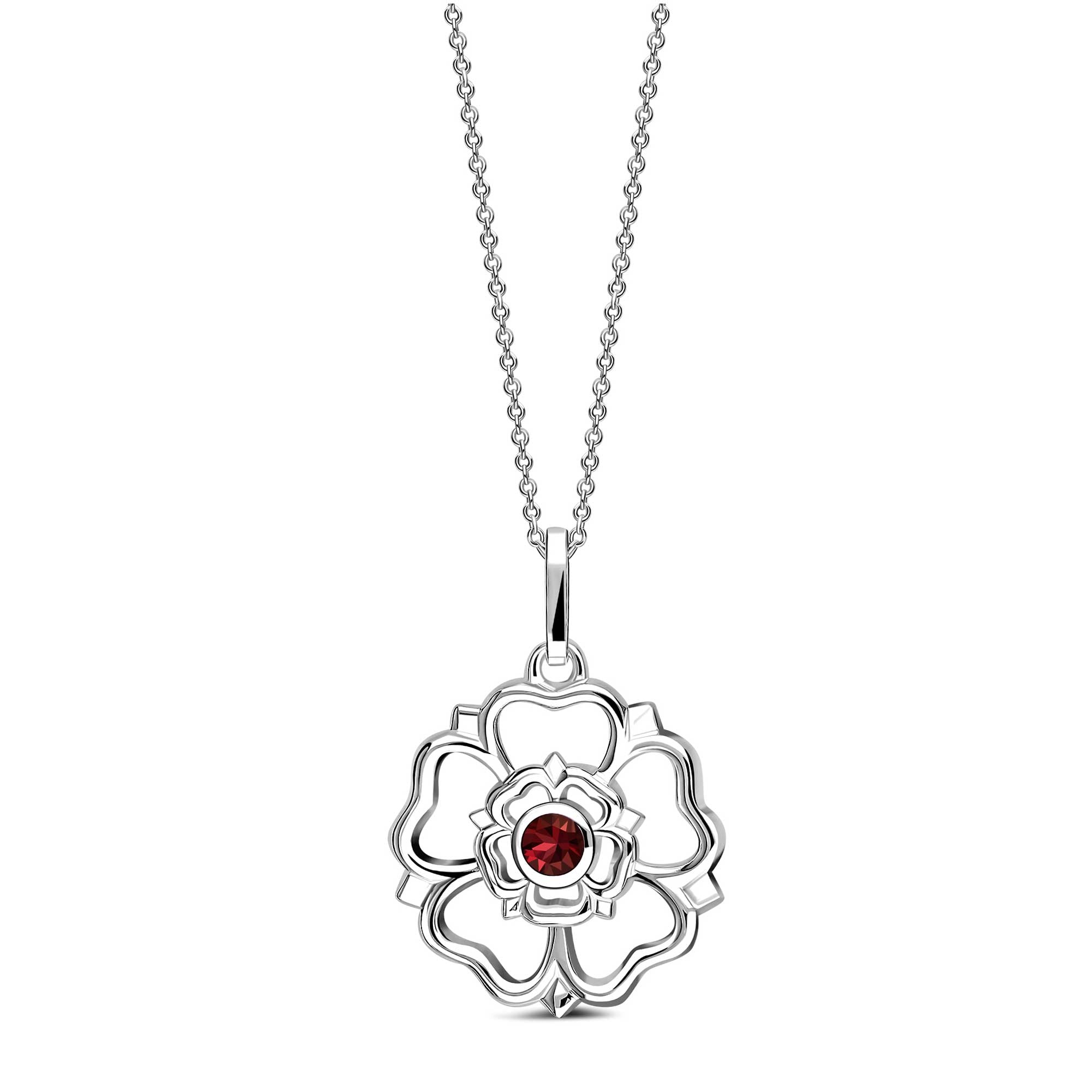 Sterling Silver Garnet Yorkshire Rose Pendant