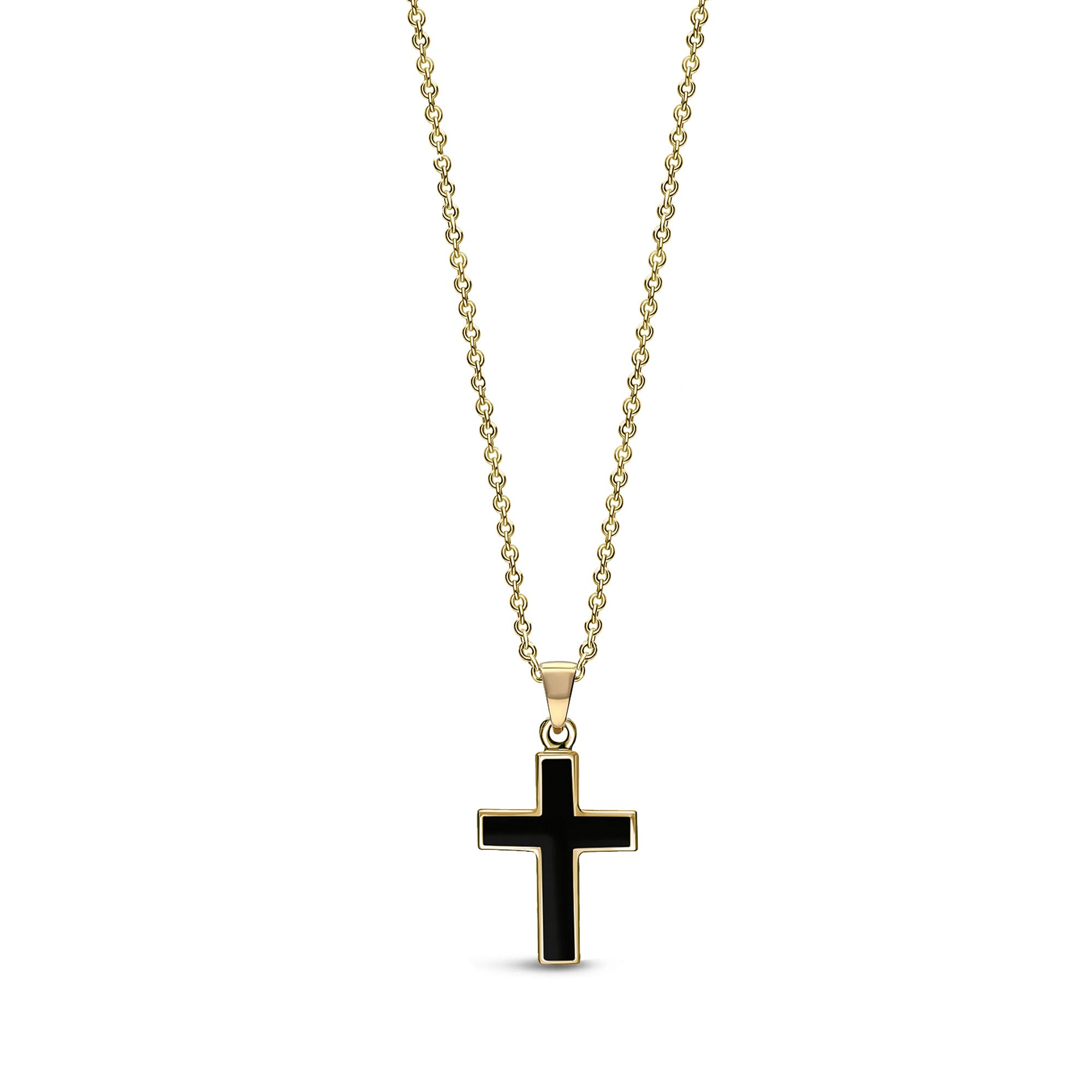 9ct Yellow Gold Whitby Jet Cross Pendant