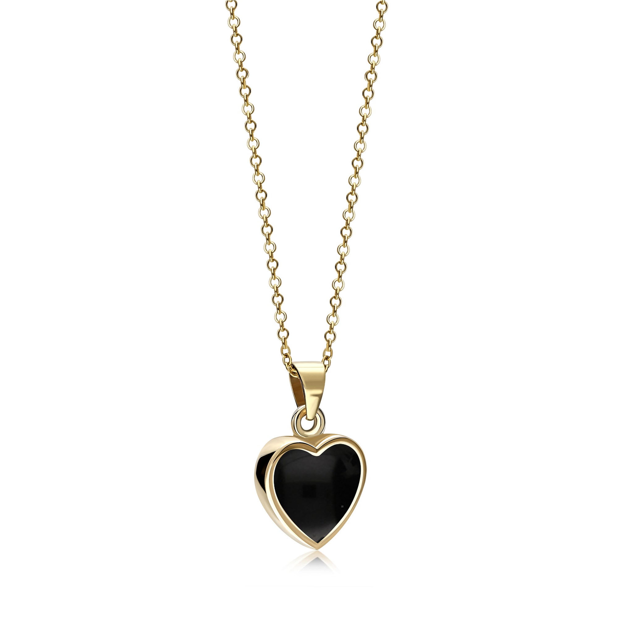 9ct Yellow Gold Whitby Jet Heart Pendant