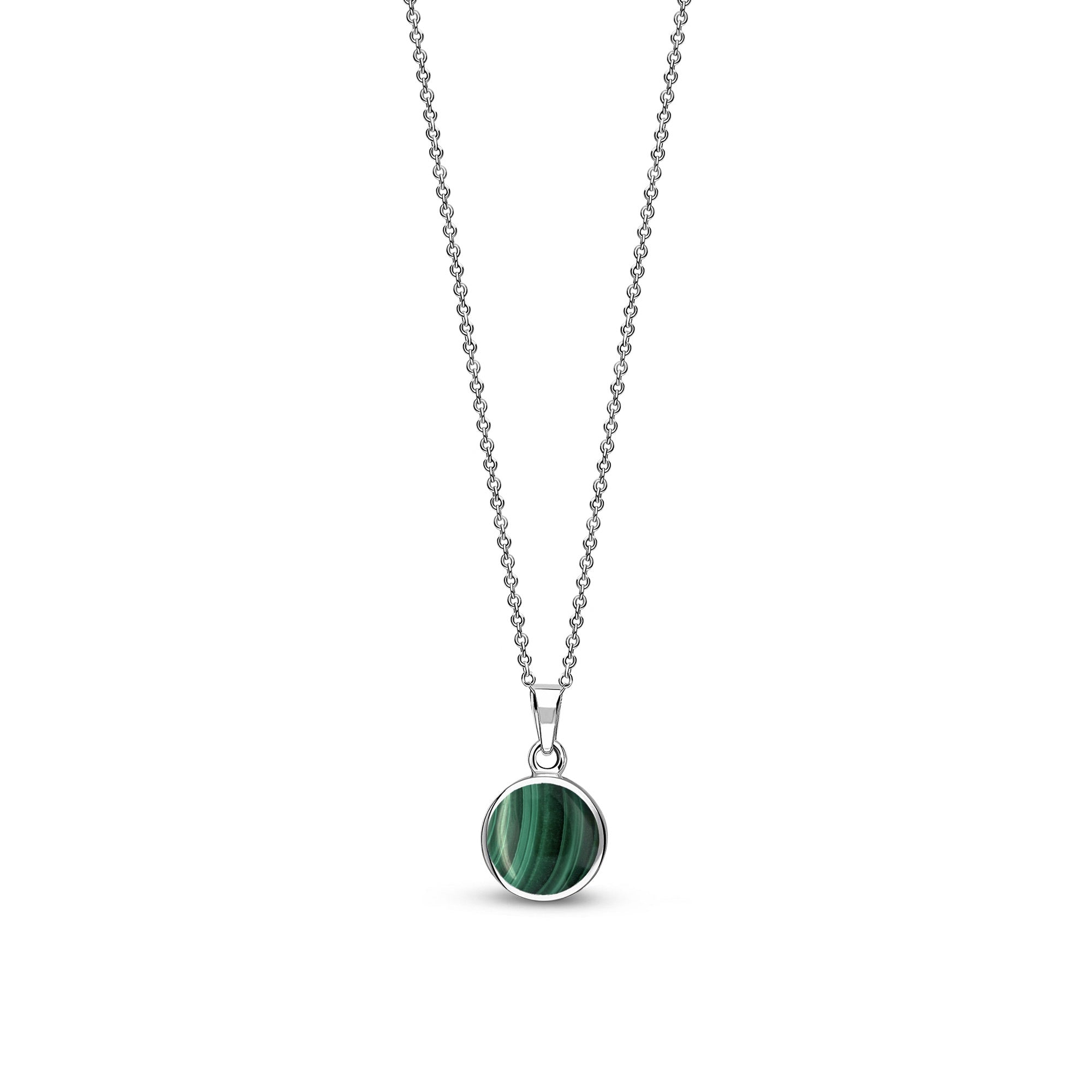 Sterling Silver Small Round Malachite Pendant