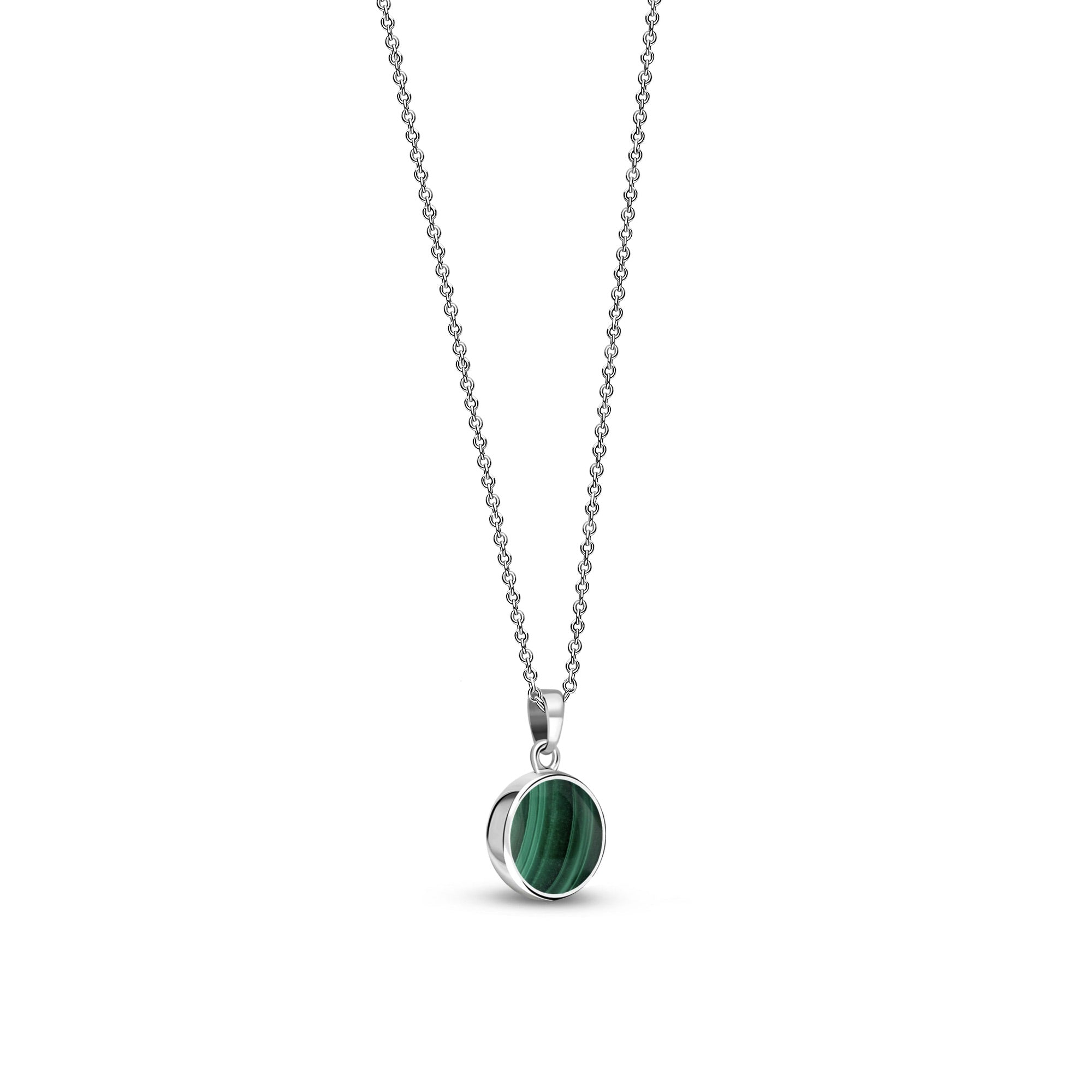 Sterling Silver Small Round Malachite Pendant