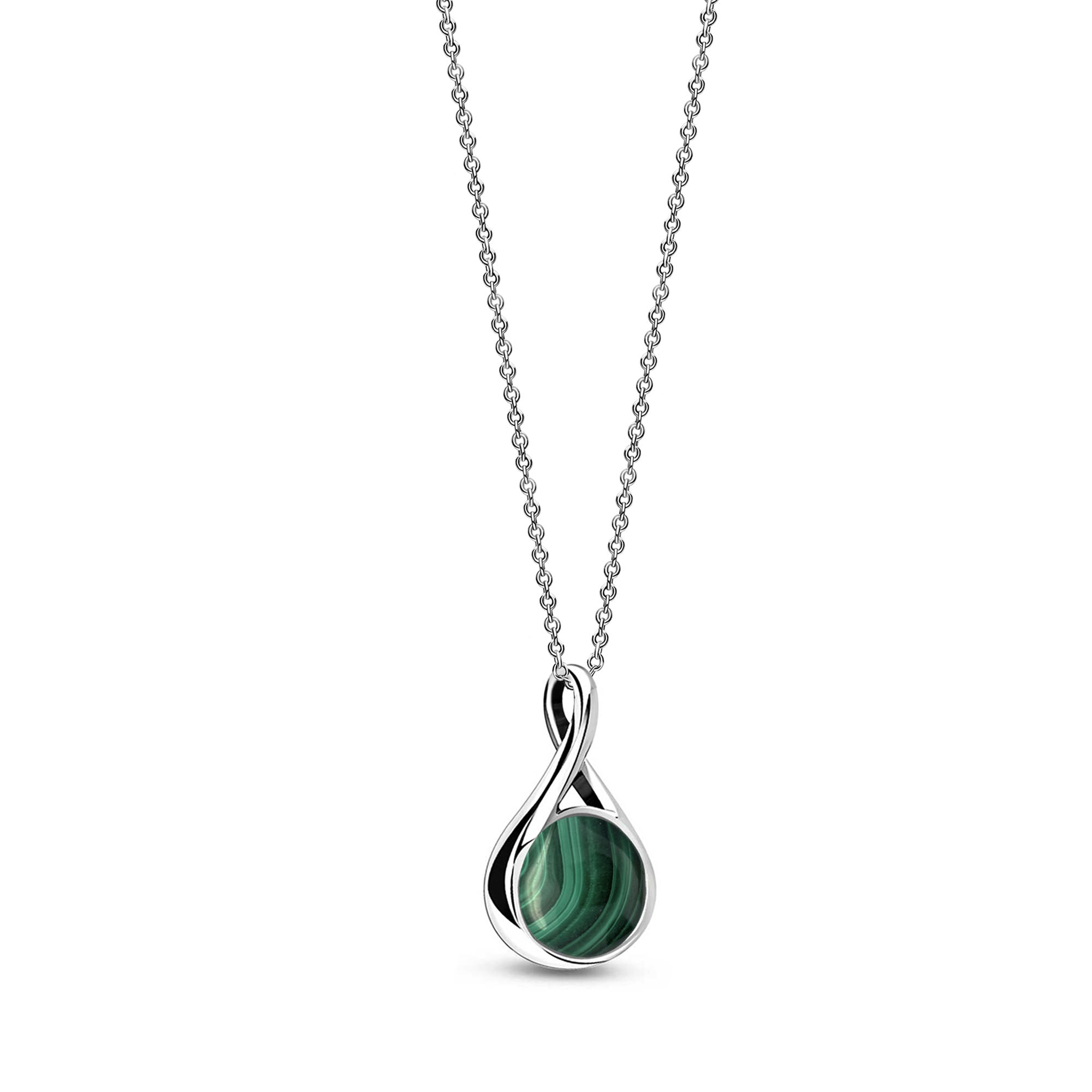 Sterling Silver Whitby Jet & Malachite Double Sided Twist Pendant