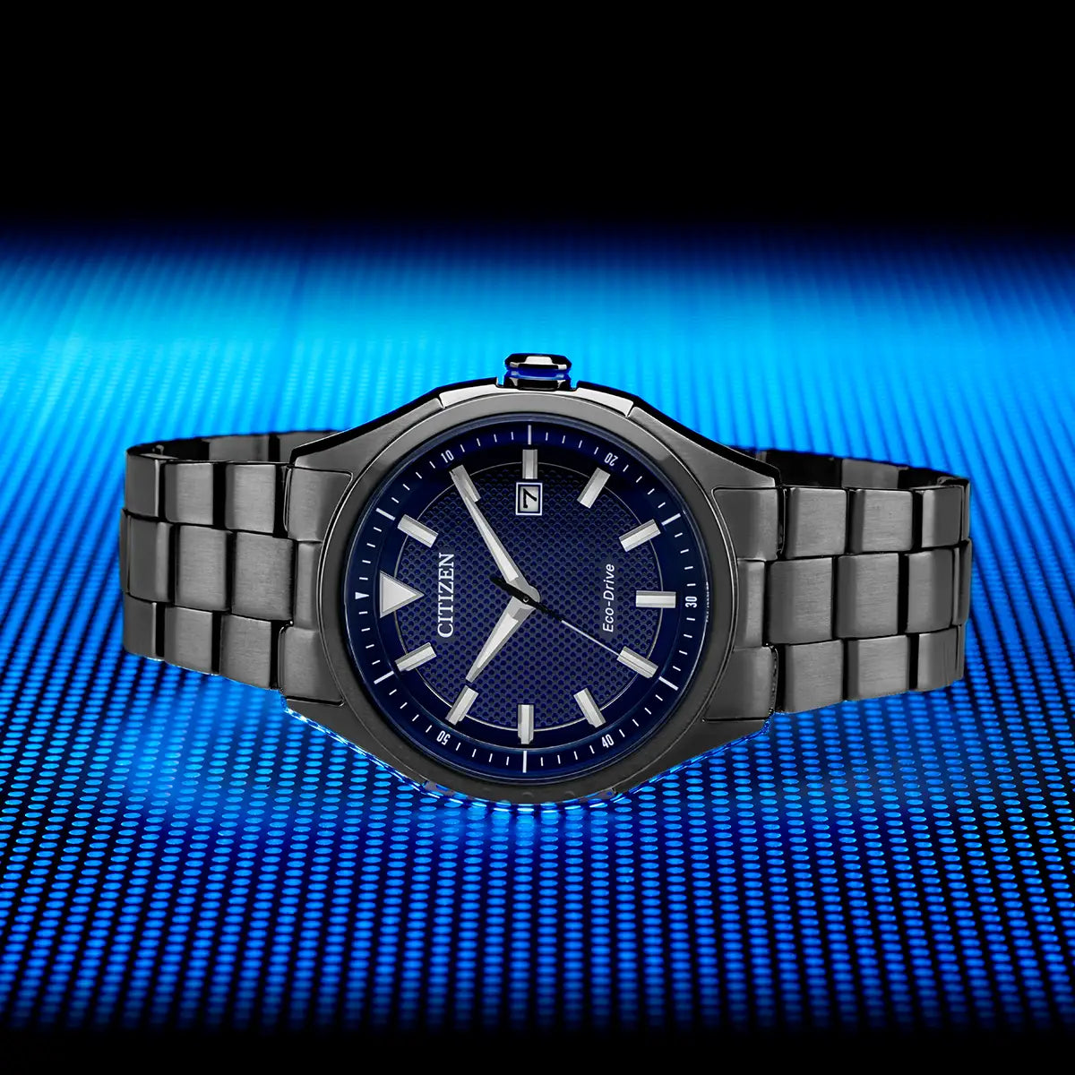 Citizen Eco-Drive Men’s Black Stainless Steel Blue Dial Watch AW1147-52L