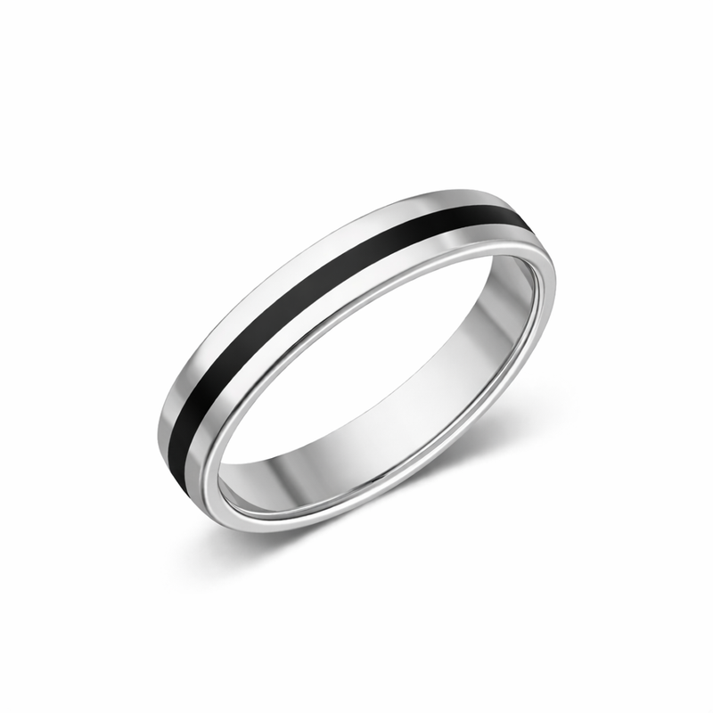 Whitby Jet 4mm Band with 1.5mm Half Inlay Ring