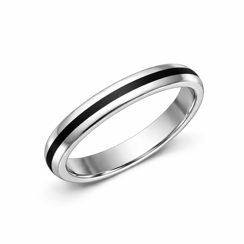 Whitby Jet 4mm Traditional Court Band with 1.5mm Half Inlay