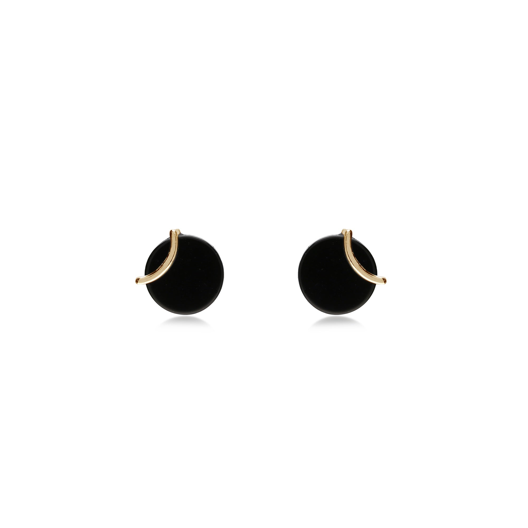 9ct Yellow Gold Whitby Jet Round Designer Stud Earrings