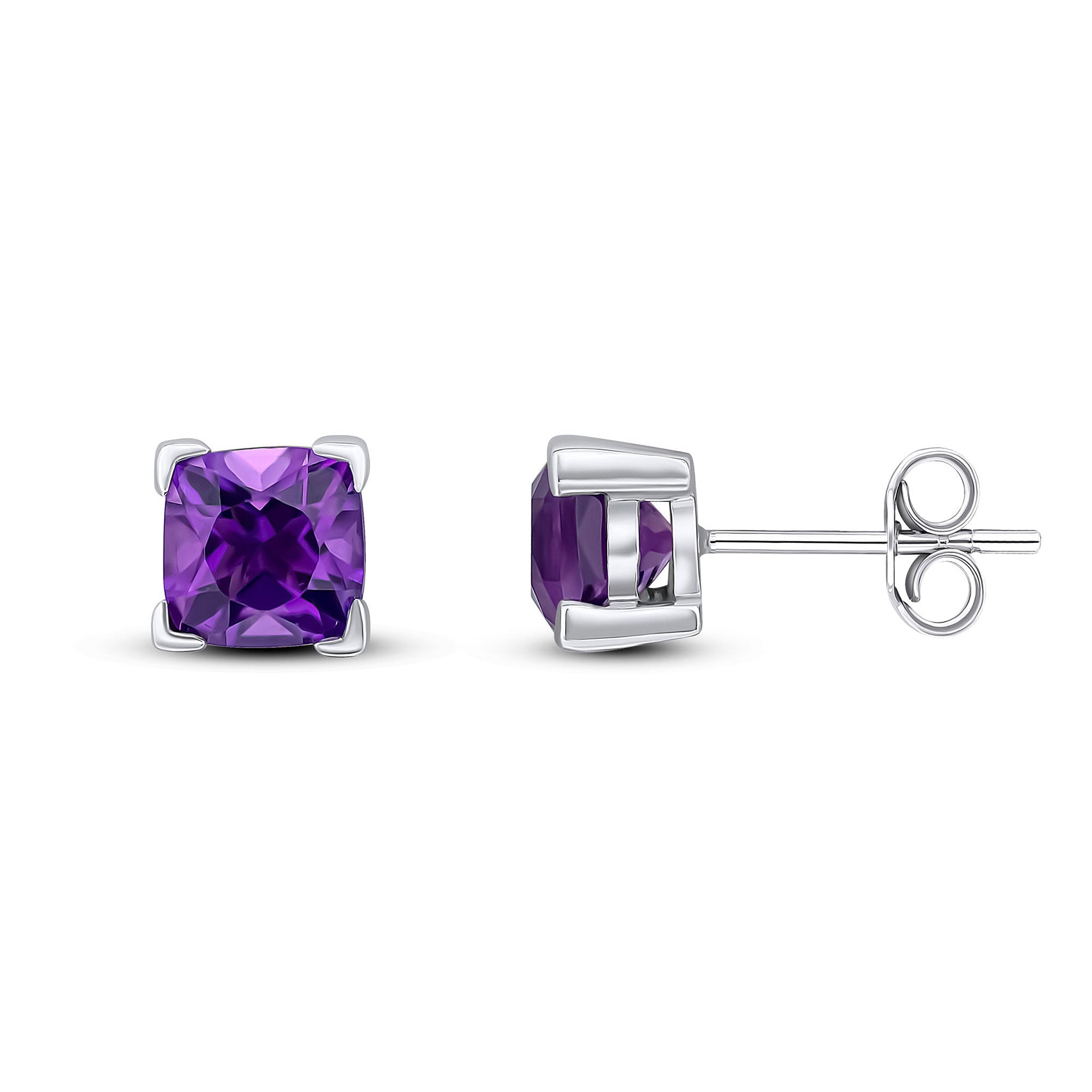 9ct White Gold Cushion Amethyst Claw Set Stud Earrings 1.64ct