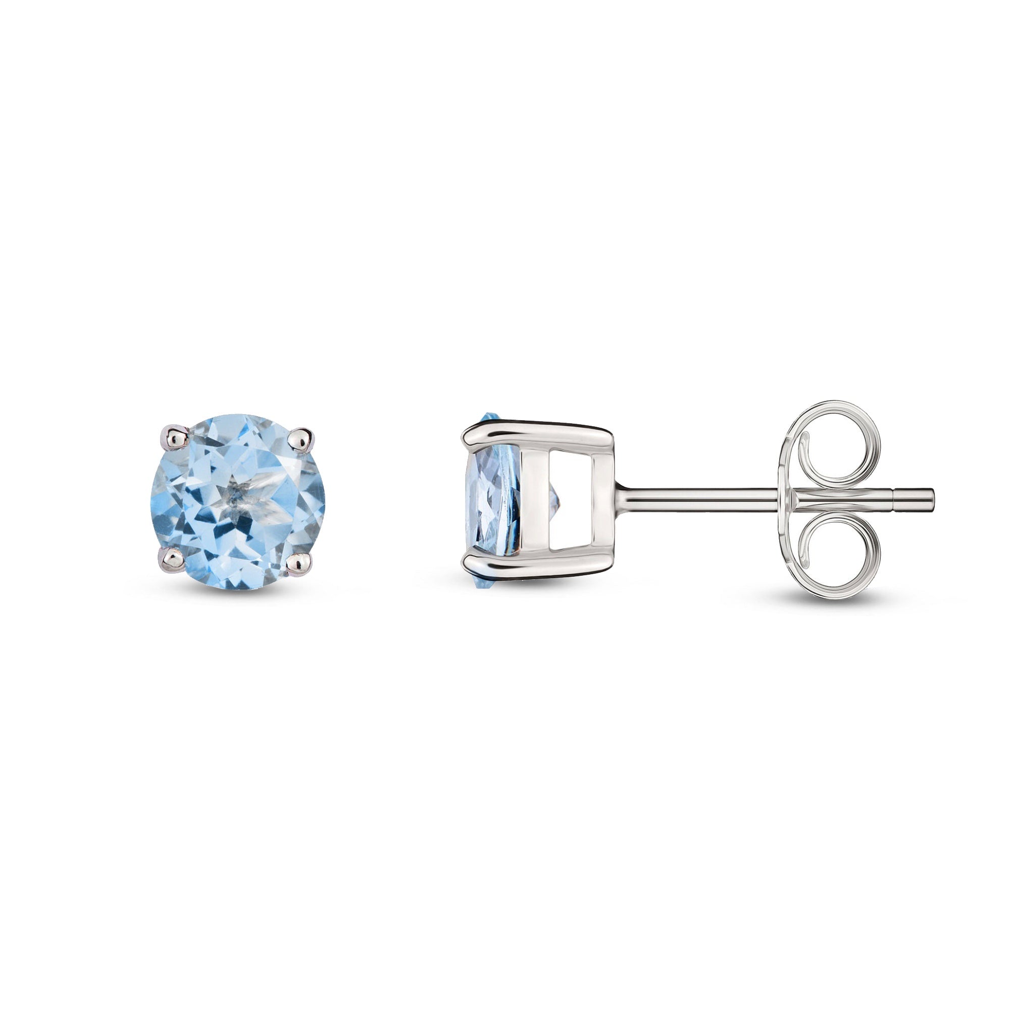 9ct White Gold Aquamarine 5mm Round 4-Claw Stud Earrings
