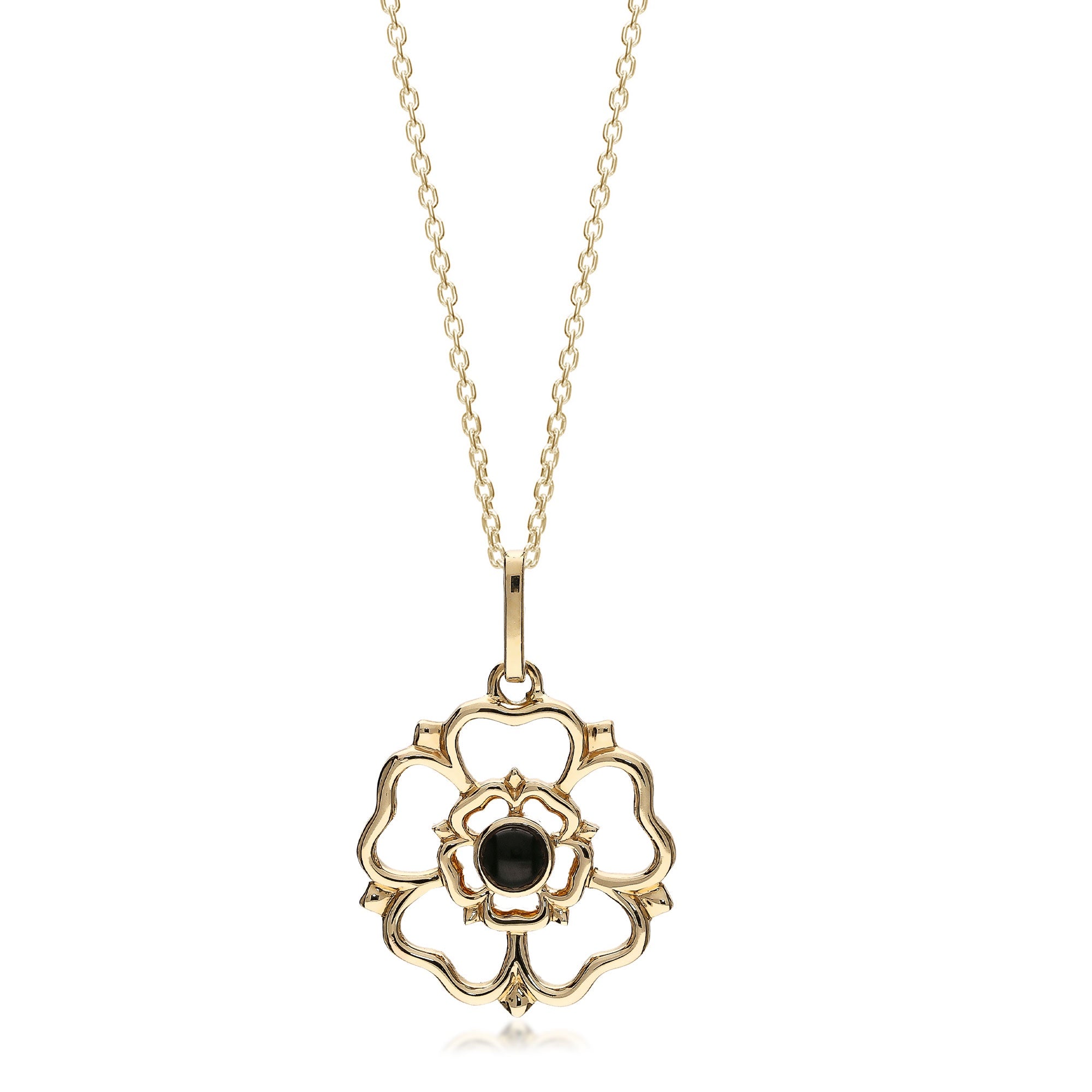 9ct Yellow Gold Whitby Jet Yorkshire Rose Pendant – Yorkshire Jewellery 