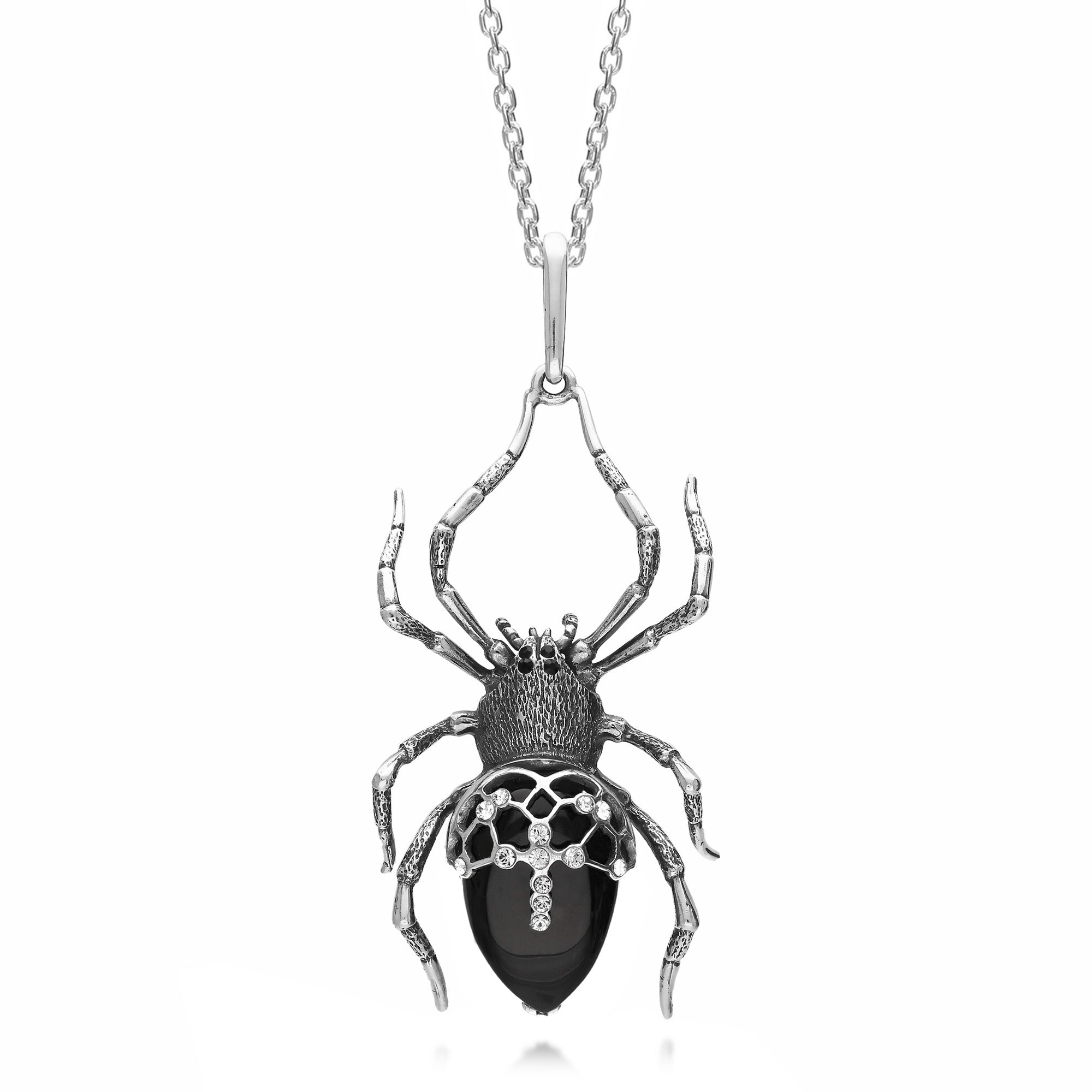Sterling Silver Whitby Jet Large Spider Pendant